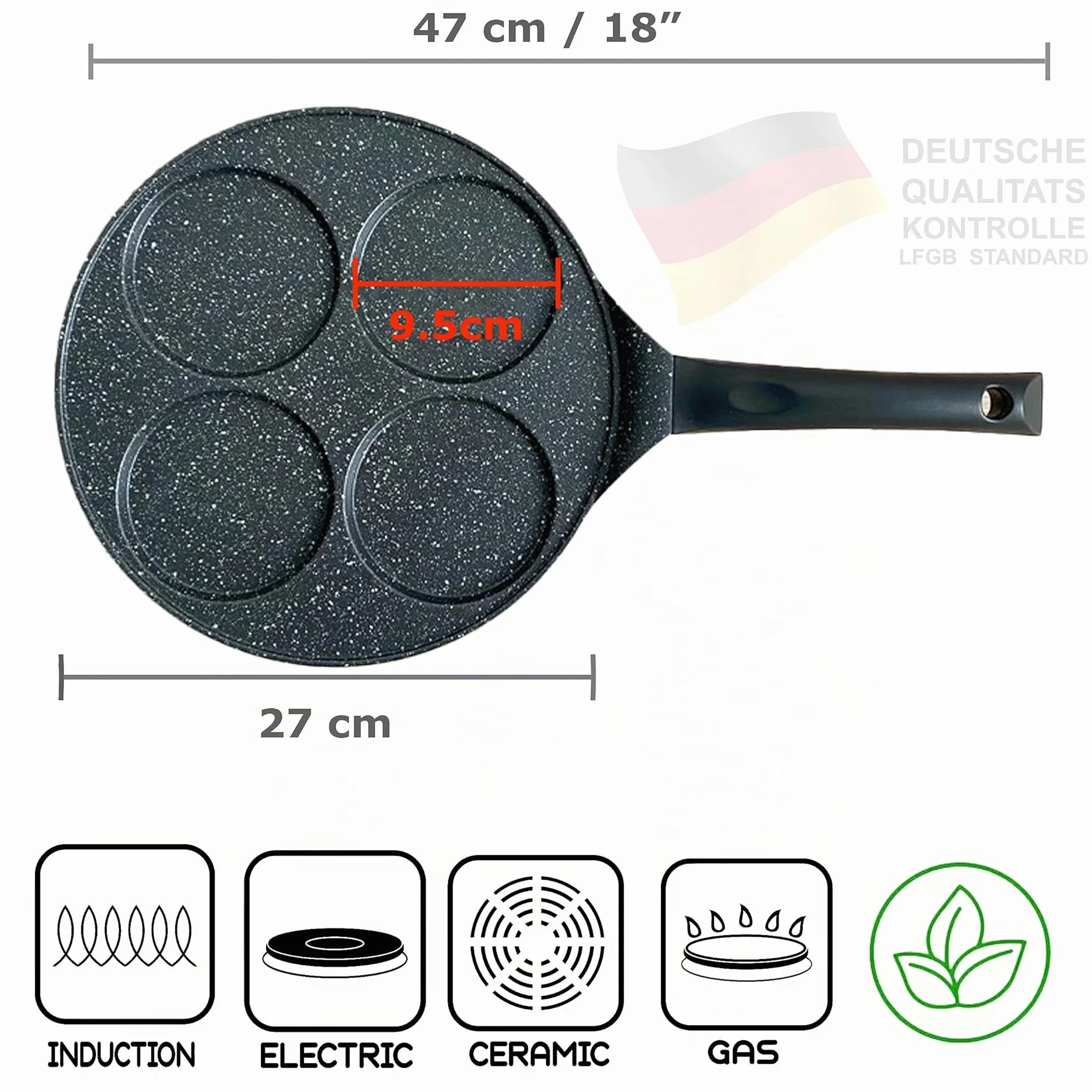 INTIGNIS Poêle à frire antiadhésive céramique 27 cm pour mini-crêpes 4 moules Induction