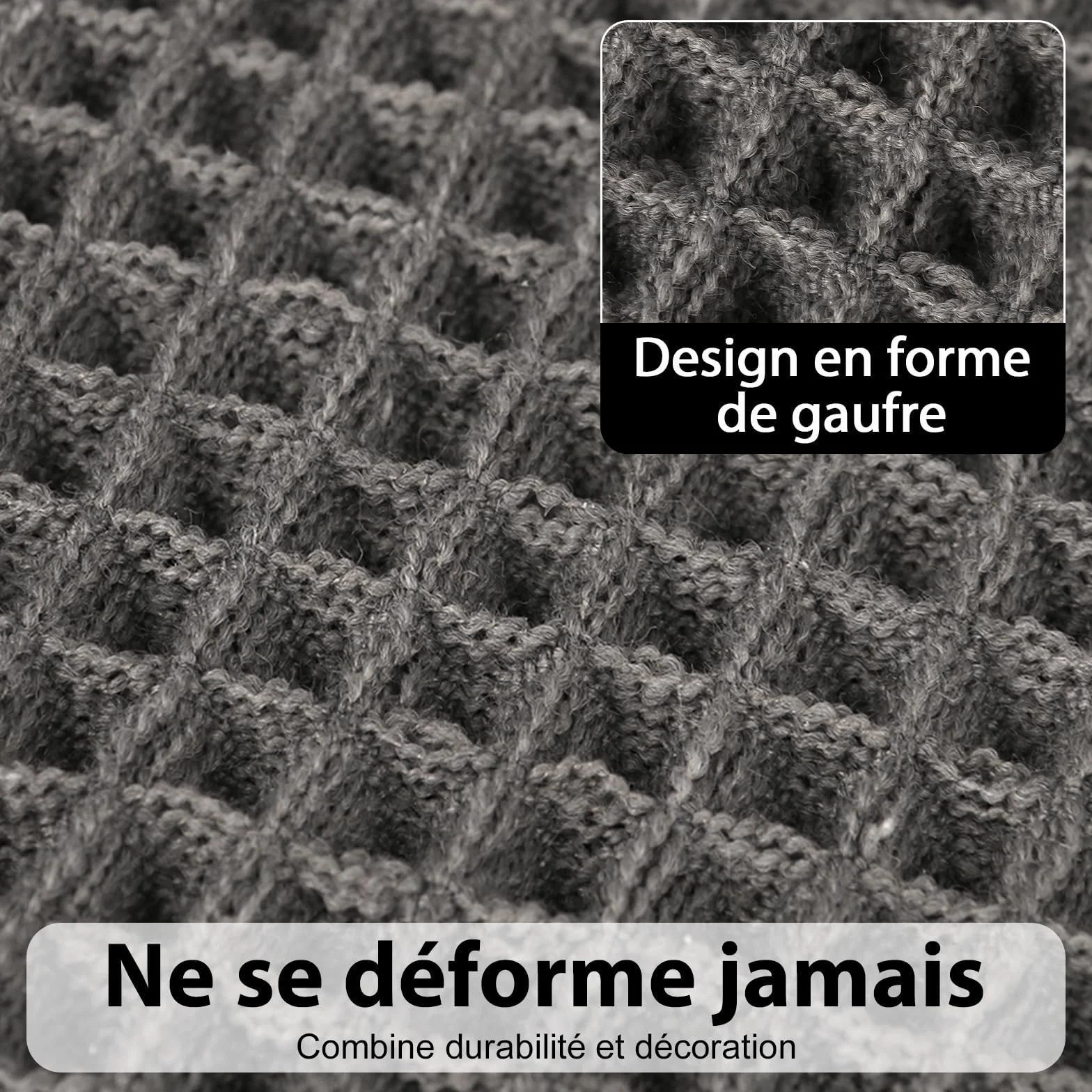 Tapis de Bain Antidérapant Ultra Doux Gaufres avec Glands, Absorbant Lavable en Machine 61 x 122 cm Gris Foncé