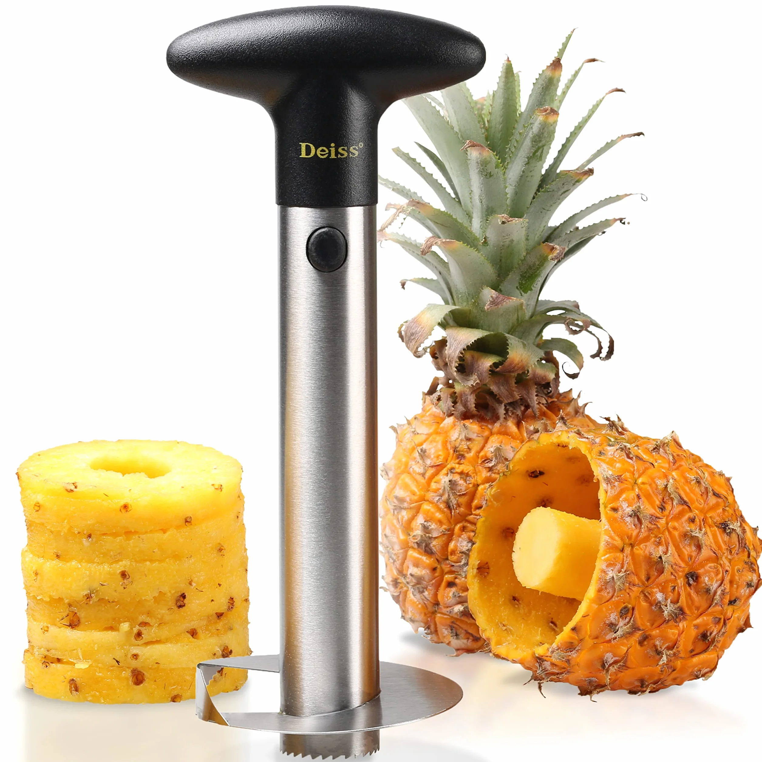 Deiss PRO Dévideur d’Ananas Coupe-Ananas 2 en 1 Acier Inoxydable