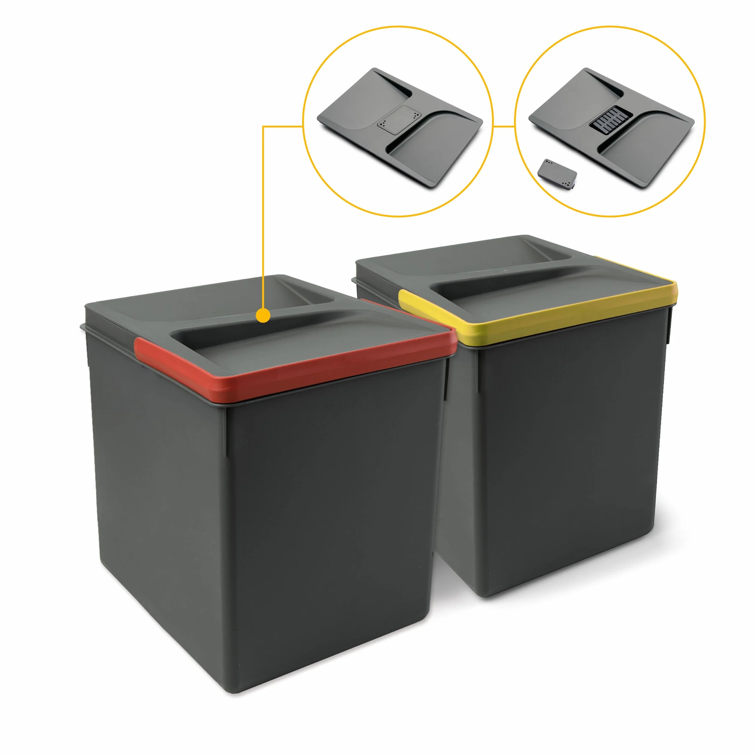 Emuca Poubelles tiroir cuisine couvercle anti-odeurs 2x15L H 266 mm Plastique gris anthracite