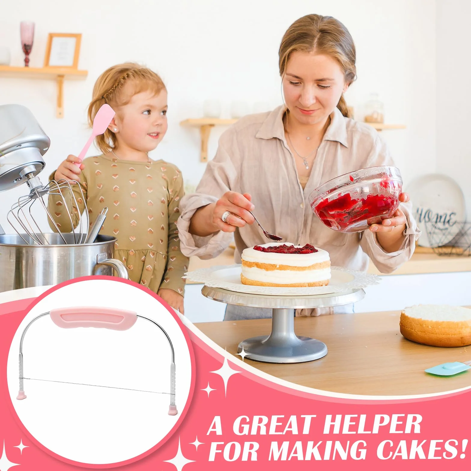 Couteau à Gâteau en Acier Inoxydable Réglable en Hauteur Cake Divider Coupe Gâteau Patisserie