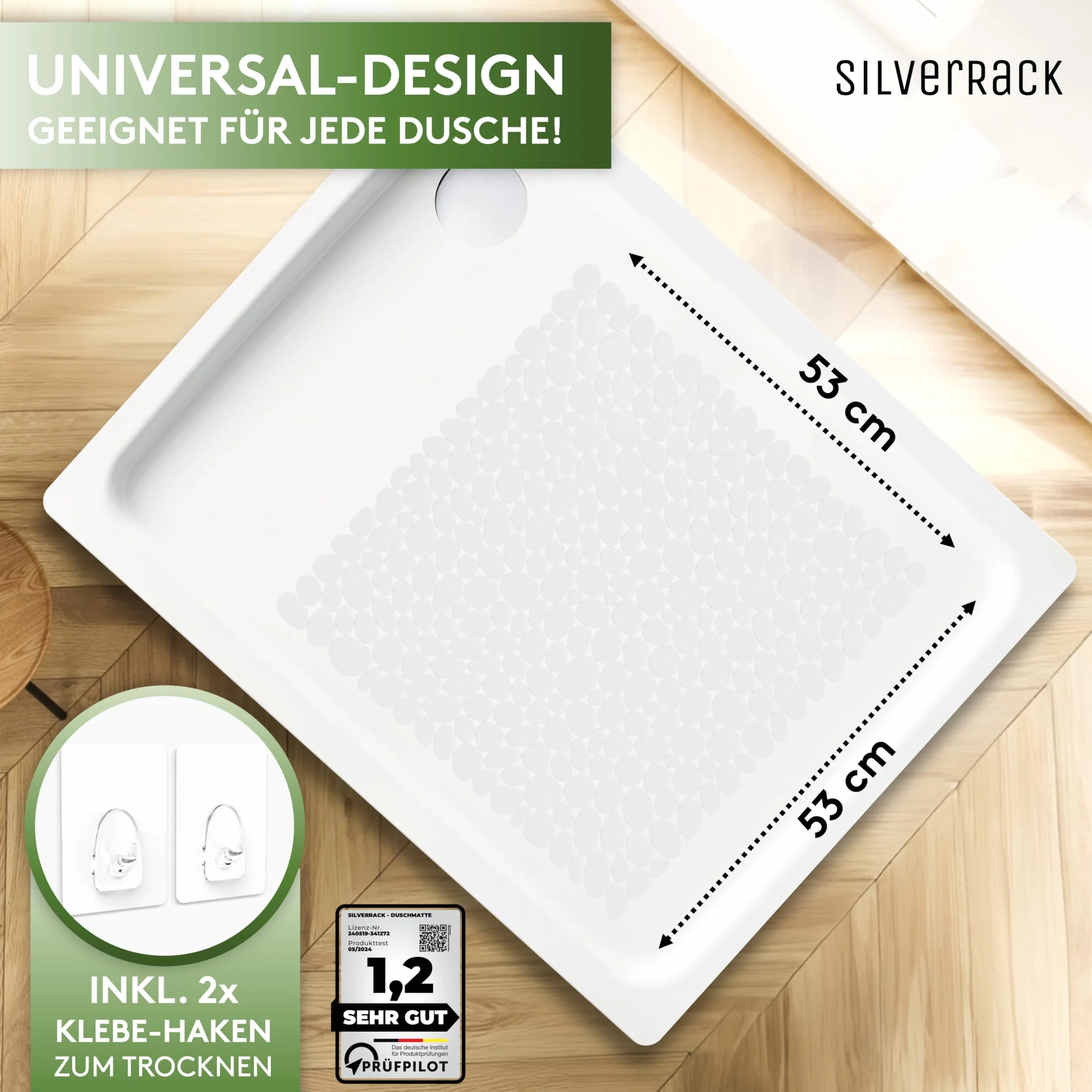 SilverRack DermaSensitivo Tapis de douche antidérapant 53 x cm blanc effet galets sans BPA