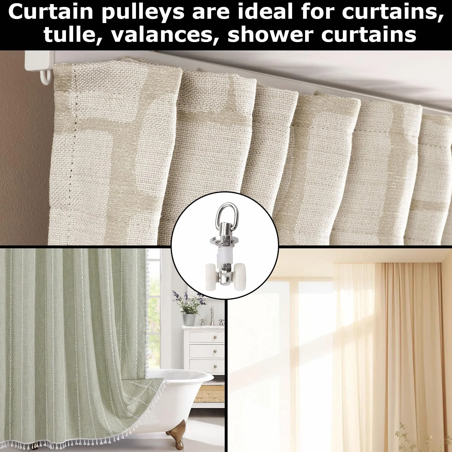 Crochet Pergola Rail Rouleaux Rideaux Poulie Coulissant pour Rideaux Salon Chambre Salle de Bain