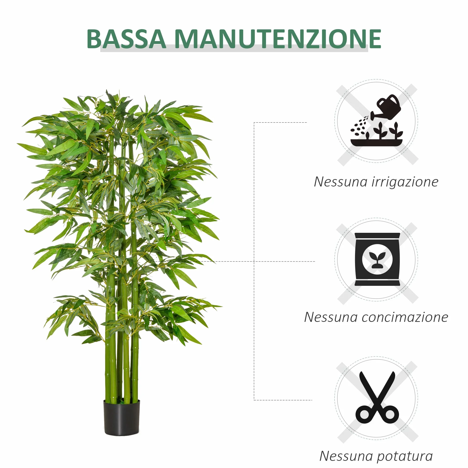 HOMCOM Bambou Artificiel XL 1,60H 975 Feuilles denses Pot Inclus Noir Vert