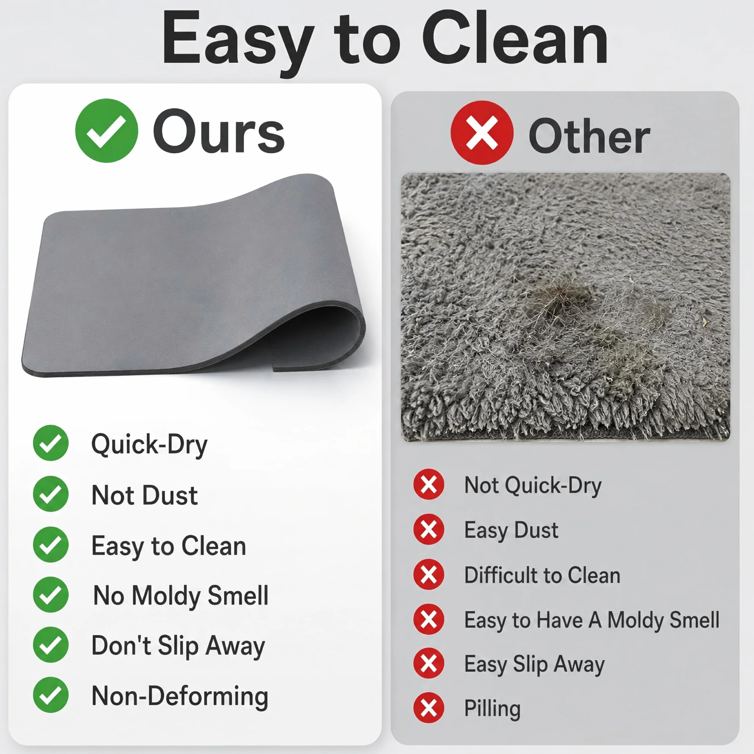 Tapis de Bain Diatomite 40x60cm Antidérapant Séchage Rapide Absorbant Lavable Gris Foncé