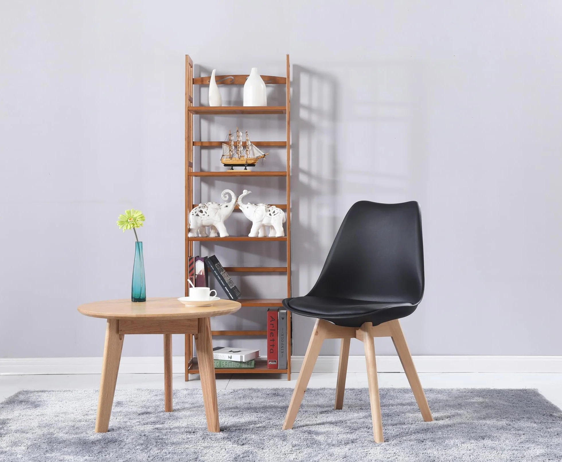 Chaises Scandinaves Lot de 6, Chaises Salle à Manger, Noires, Pieds Bois de Hêtre Massif