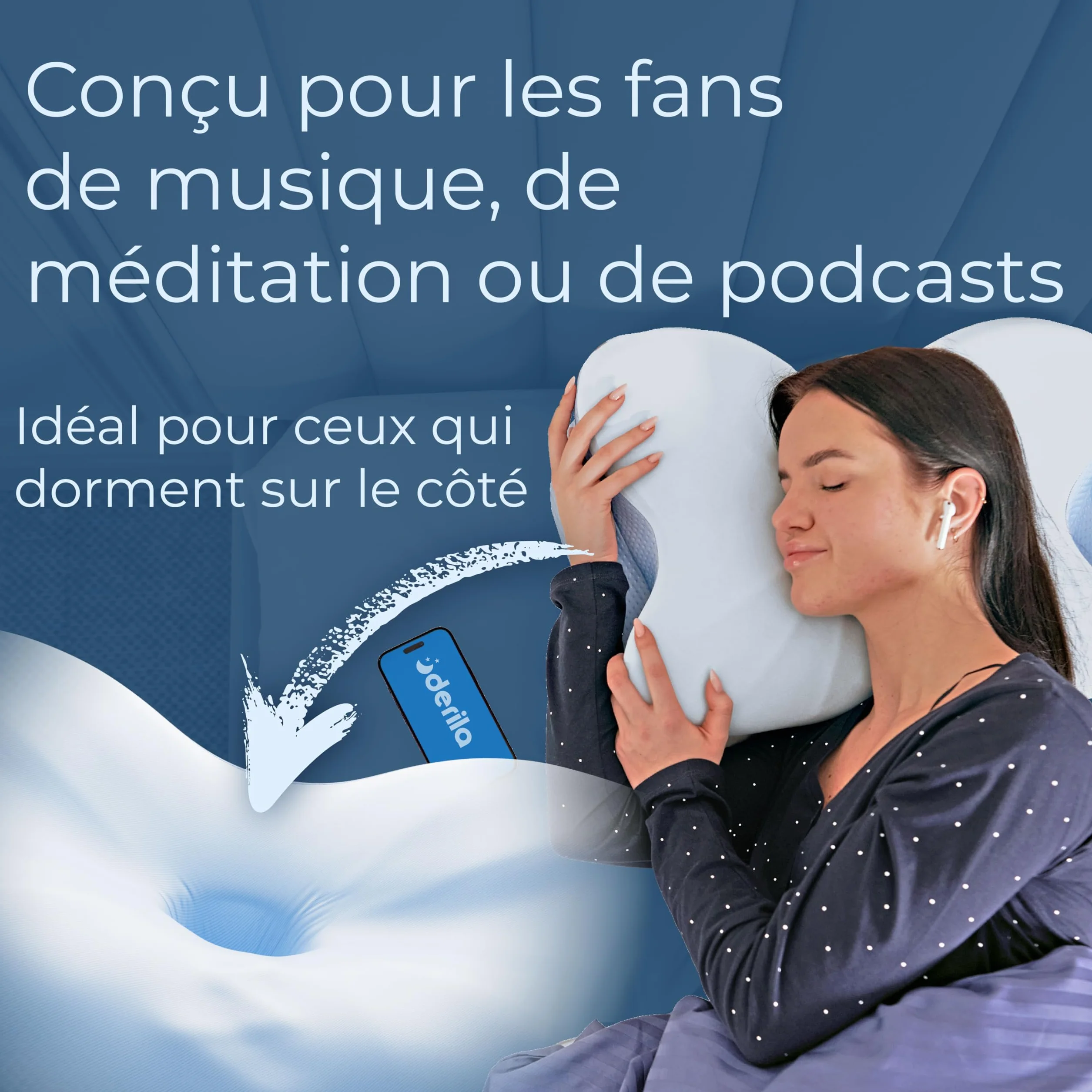 Derila Oreiller Mémoire de Forme Cervical Papillon Rafraîchissant pour Dormeurs Côté Dos et Ventre