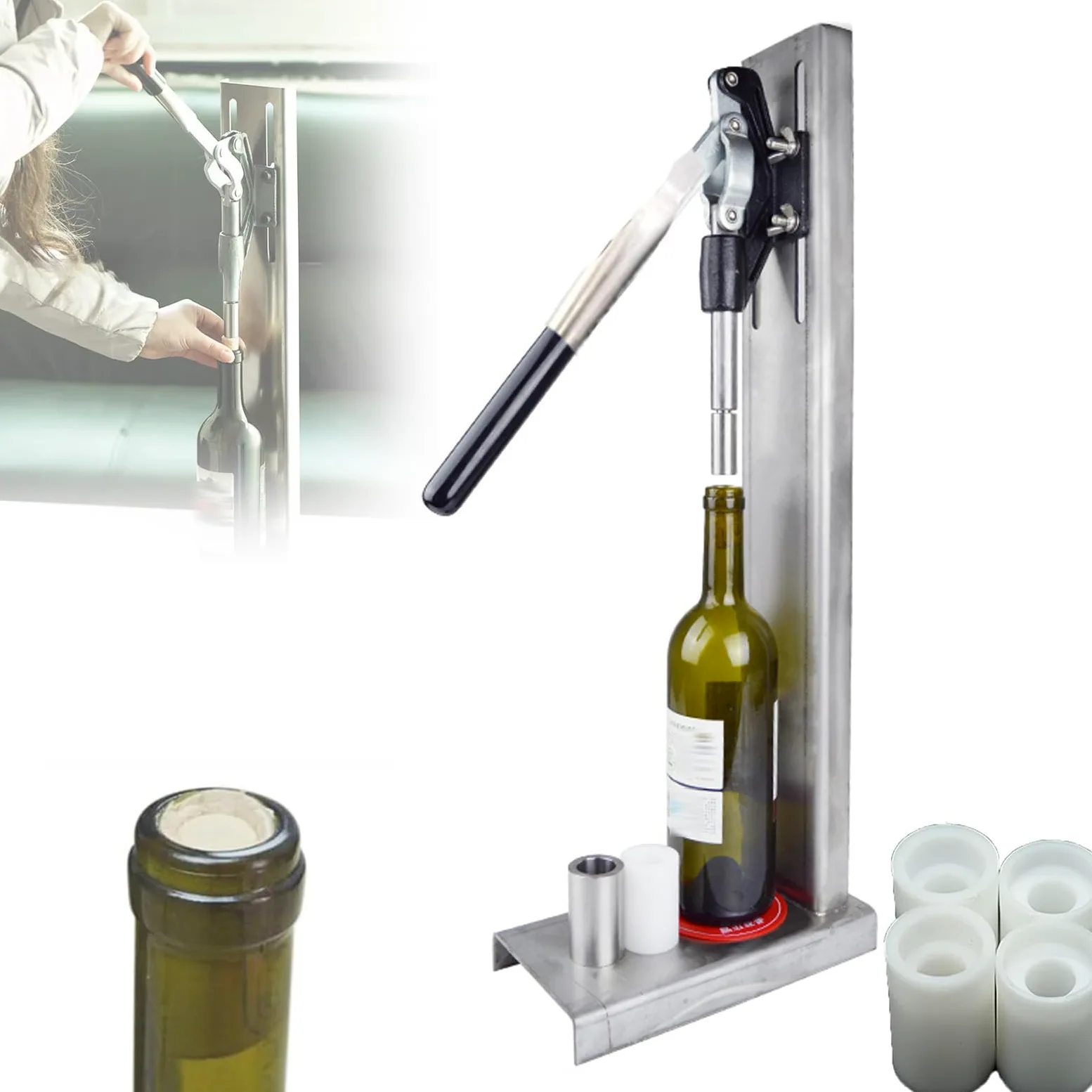 Bouchon de bouteille de vin manuel en acier inoxydable, 300 bouteilles par heure, hauteur réglable, pour usage domestique et commercial