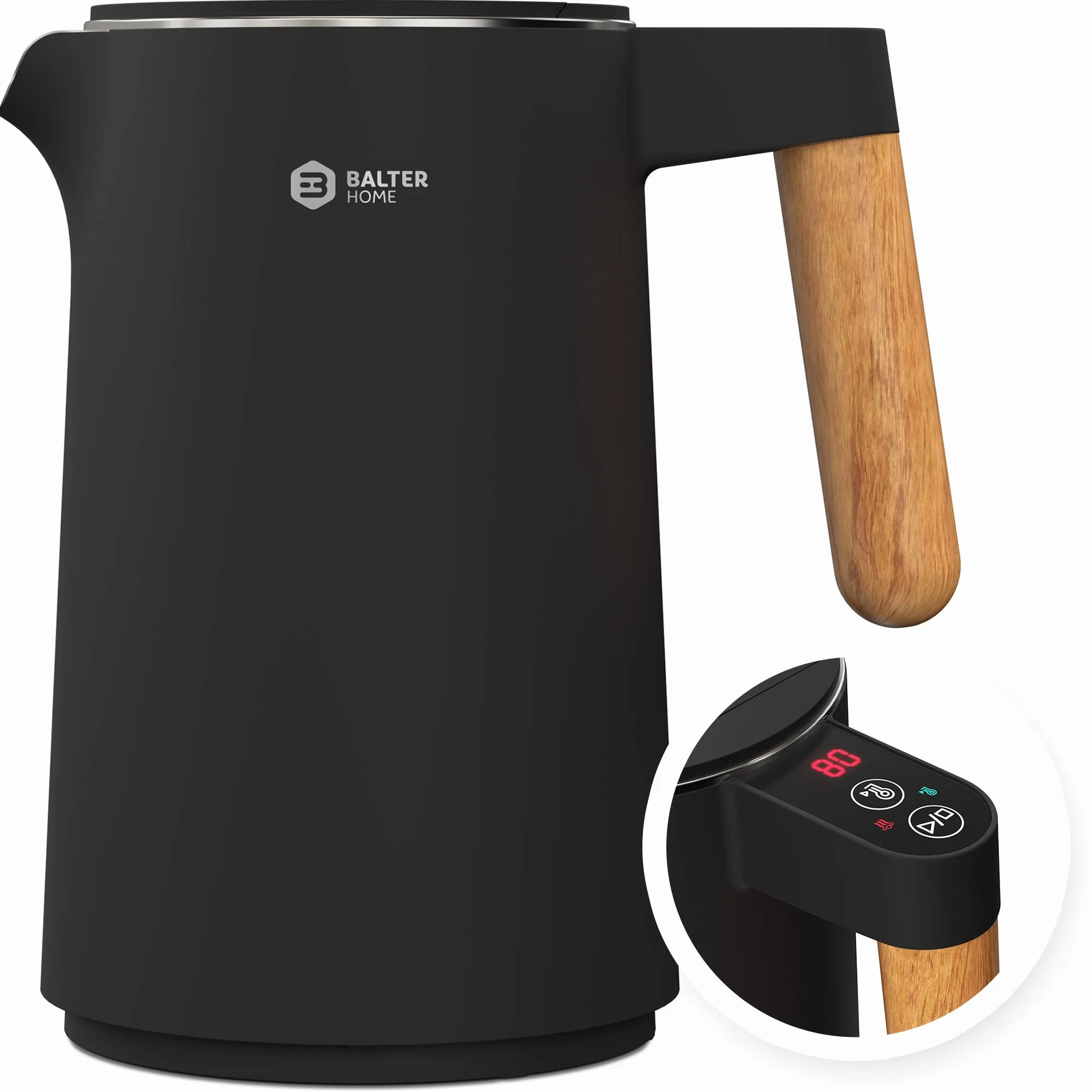BALTER Bouilloire électrique inox 1,5 L température réglable 45-100°C double paroi sans BPA