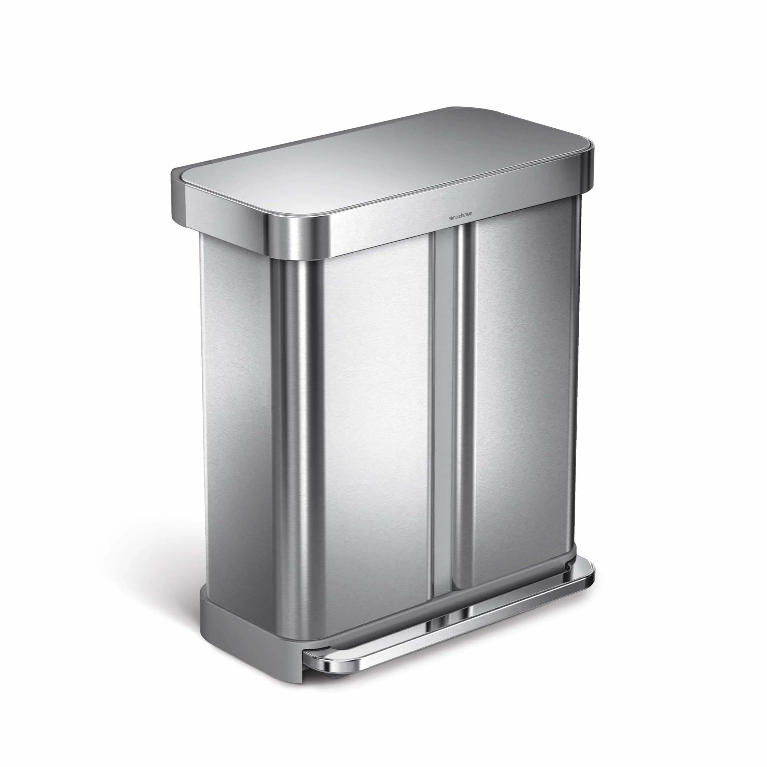 Simplehuman CW2025 poubelle de recyclage rectangulaire acier inoxydable brossé 58 litres 2 bacs