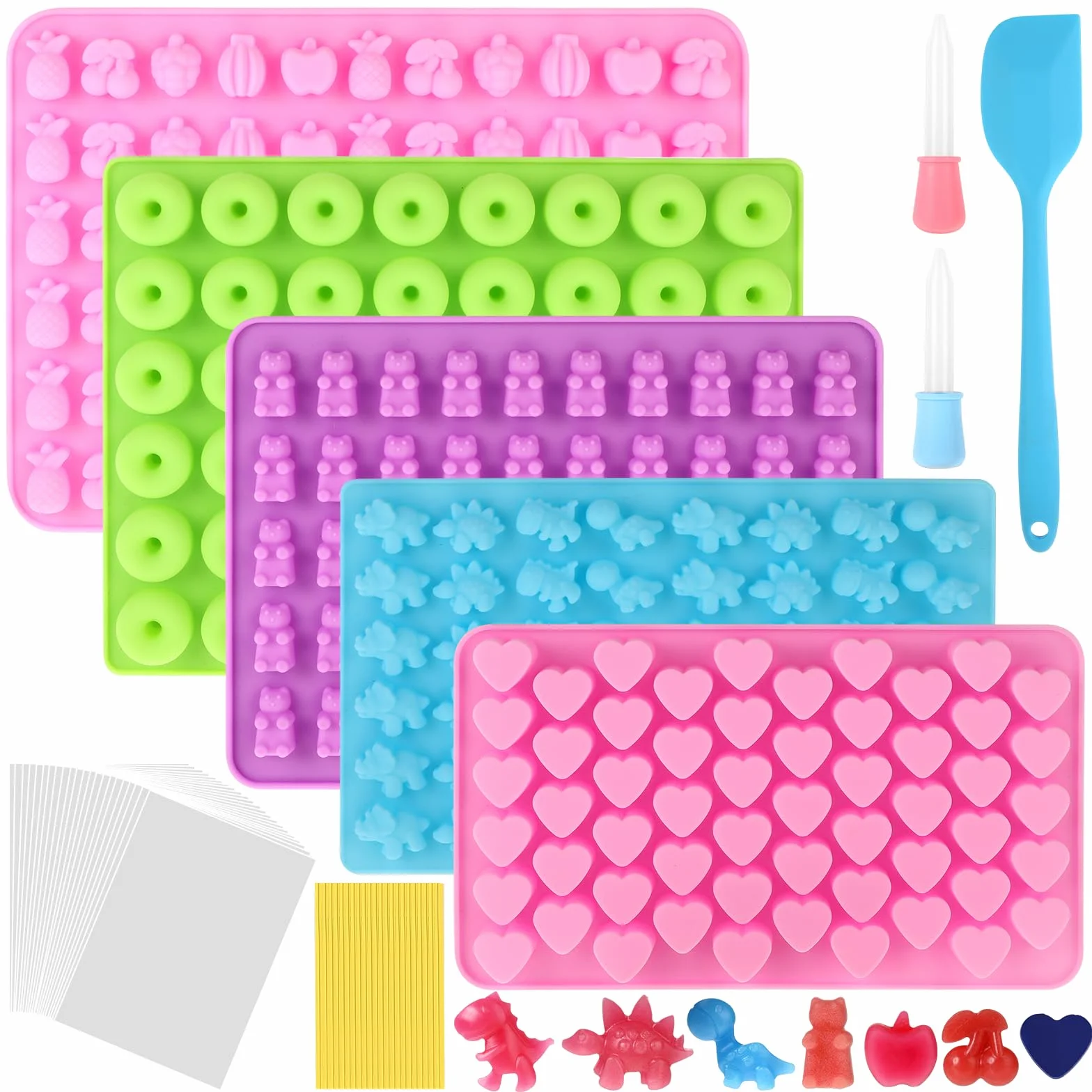 Moules à Bonbons en Silicone Antiadhésif, Moules à Chocolat Réutilisables avec Compte-Gouttes, Spatule, 50 Sachets, Attaches Torsadées