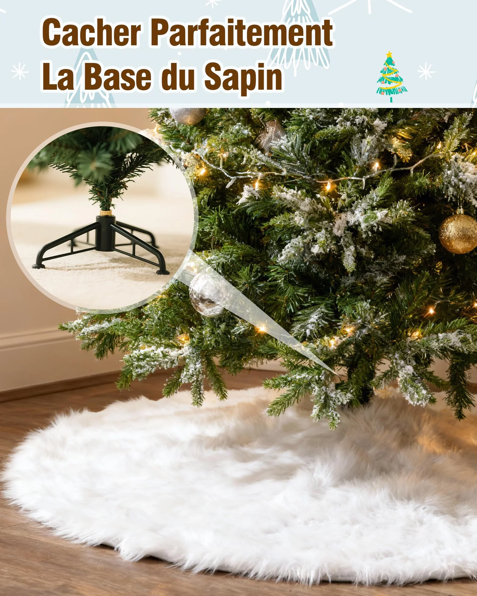 LIHAO Jupe de Sapin de Noël Cache Pied Tapis Peluche Blanc 78cm
