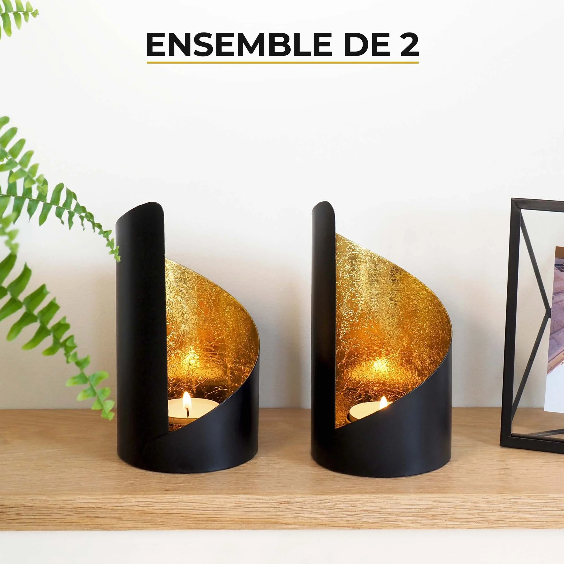 Gadgy Photophore Bougie Ensemble De 2 Pièces Doré Et Noir Decoration Maison