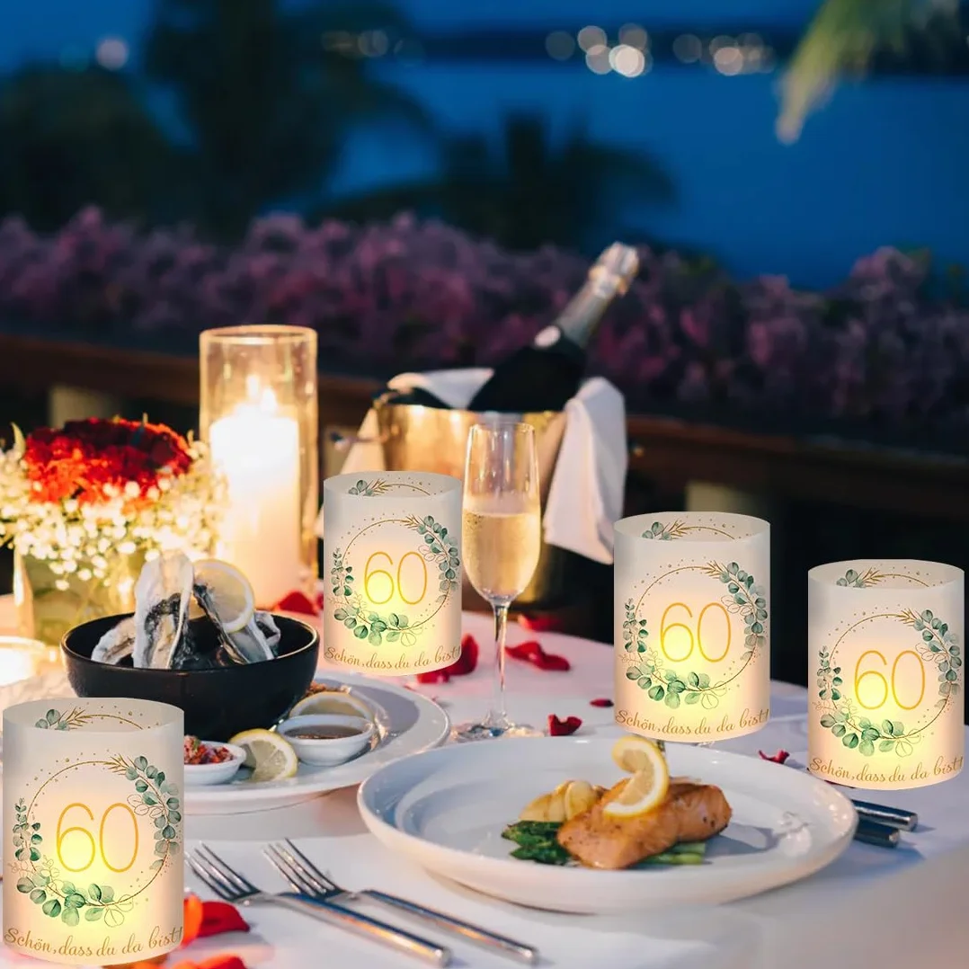 Photophores Décoratifs de Table pour 60 Ans, Lot de 12 Lanternes Bougies Anniversaire