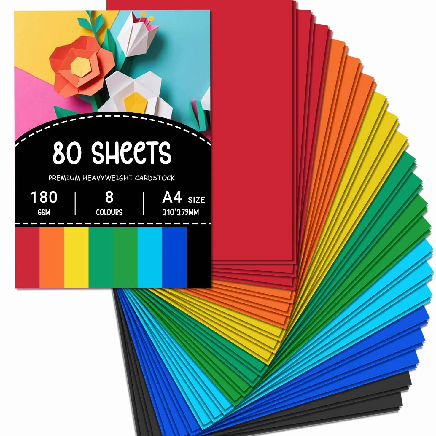 Papier Cartonné A4 180 g/m² 8 Couleurs 80 Feuilles