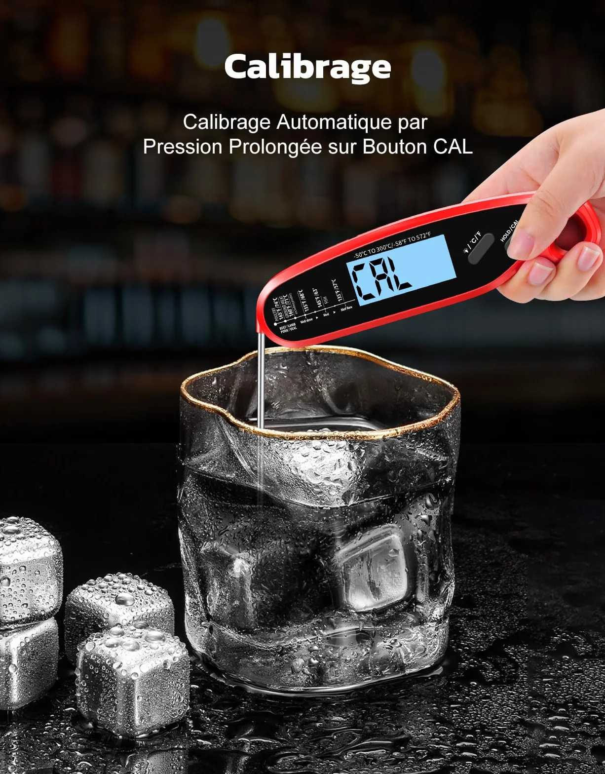 Thermomètre Cuisine Double Sondes Pliables 3s Lecture Instantané Digital Rétroéclairage LCD Calibration Cuisson Ustensile Four BBQ Fumoir