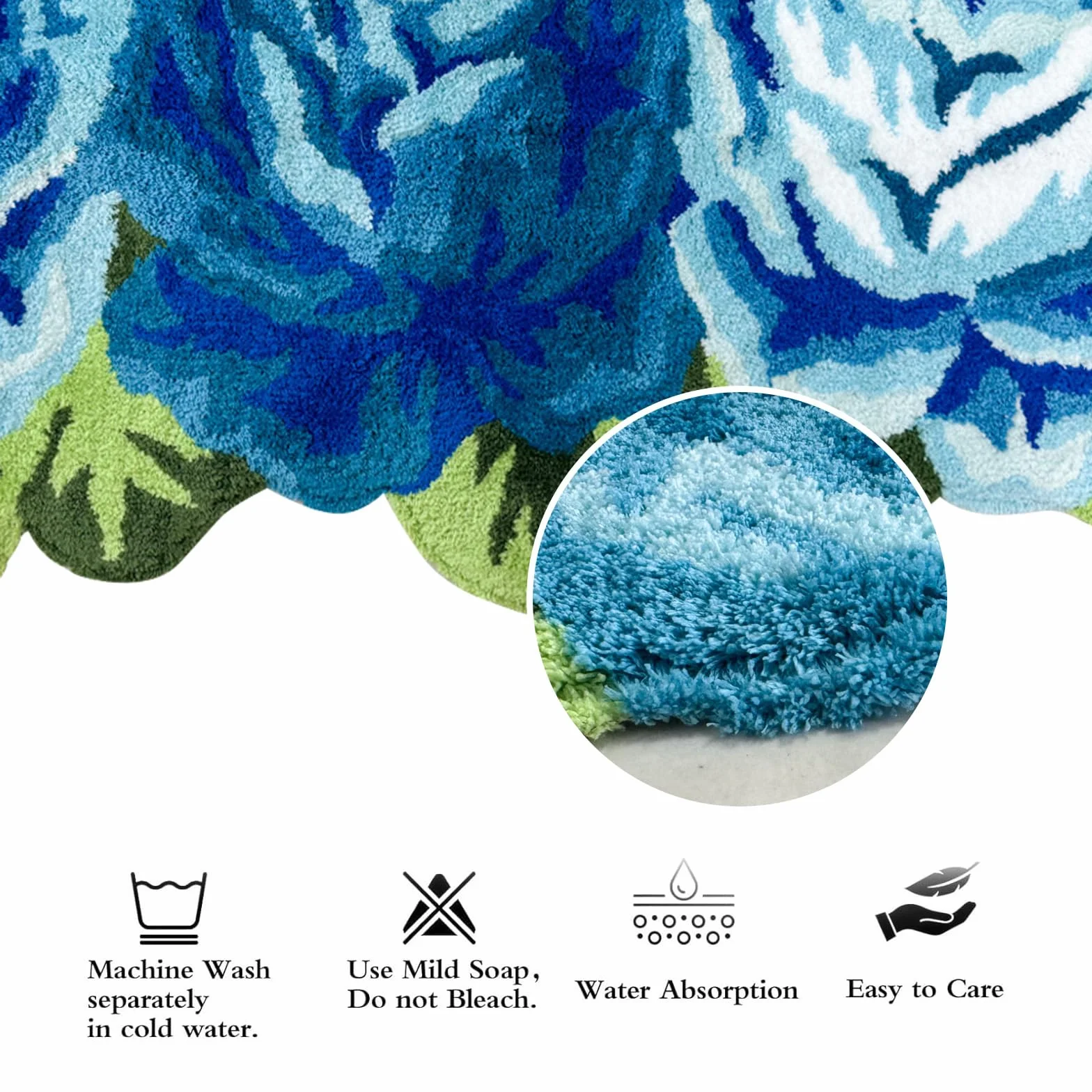 Tapis de sol fait à la main 3 roses bleues 65 x 125 cm