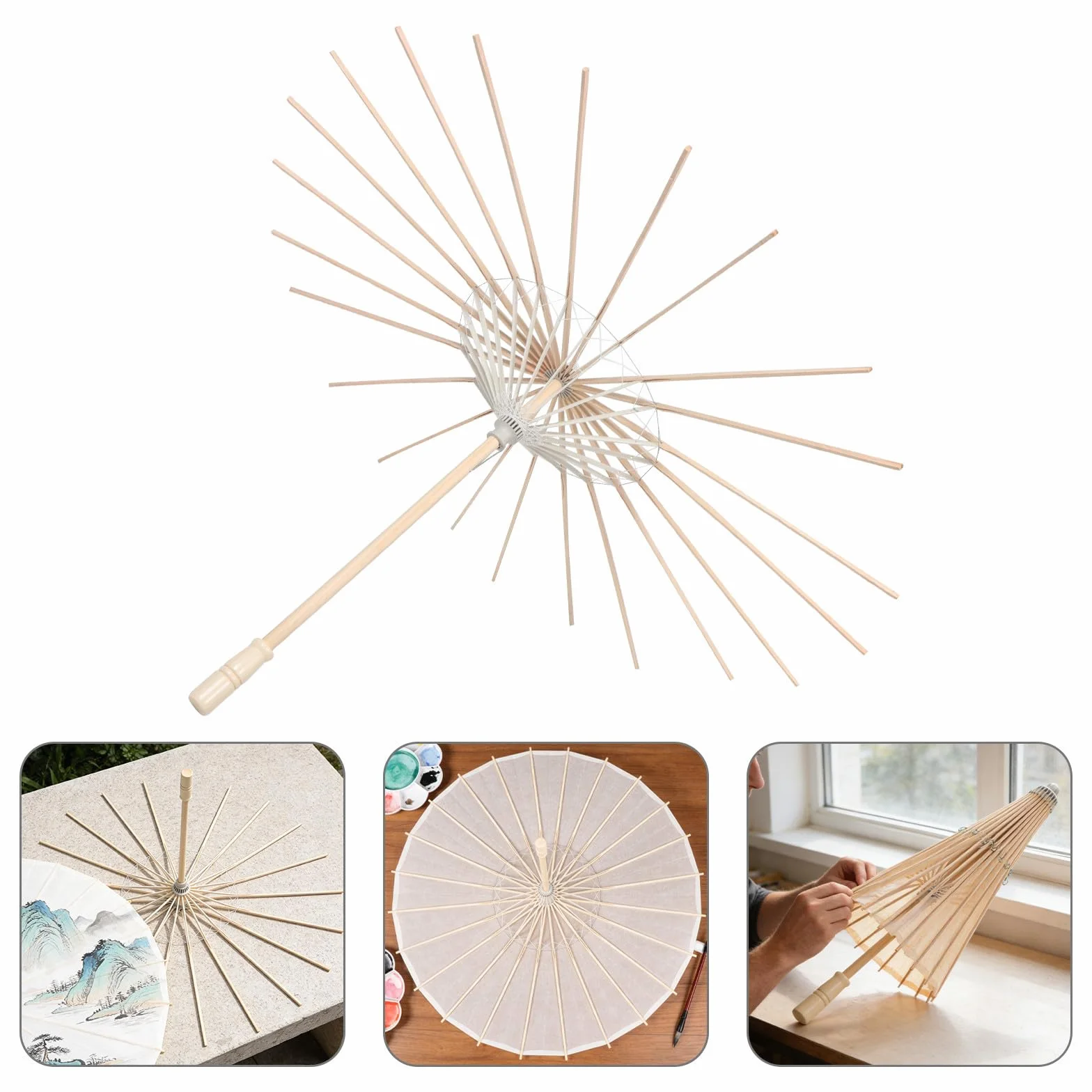 Armature de Parasol en Bambou Artisanal avec Poignée Antidérapante pour DIY et Mariage