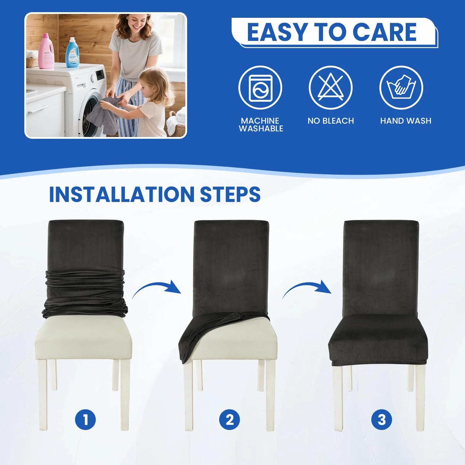 Ystyle Housse de Chaise Velours 6 Pièces Élastique Universel Lavable Gris Foncé