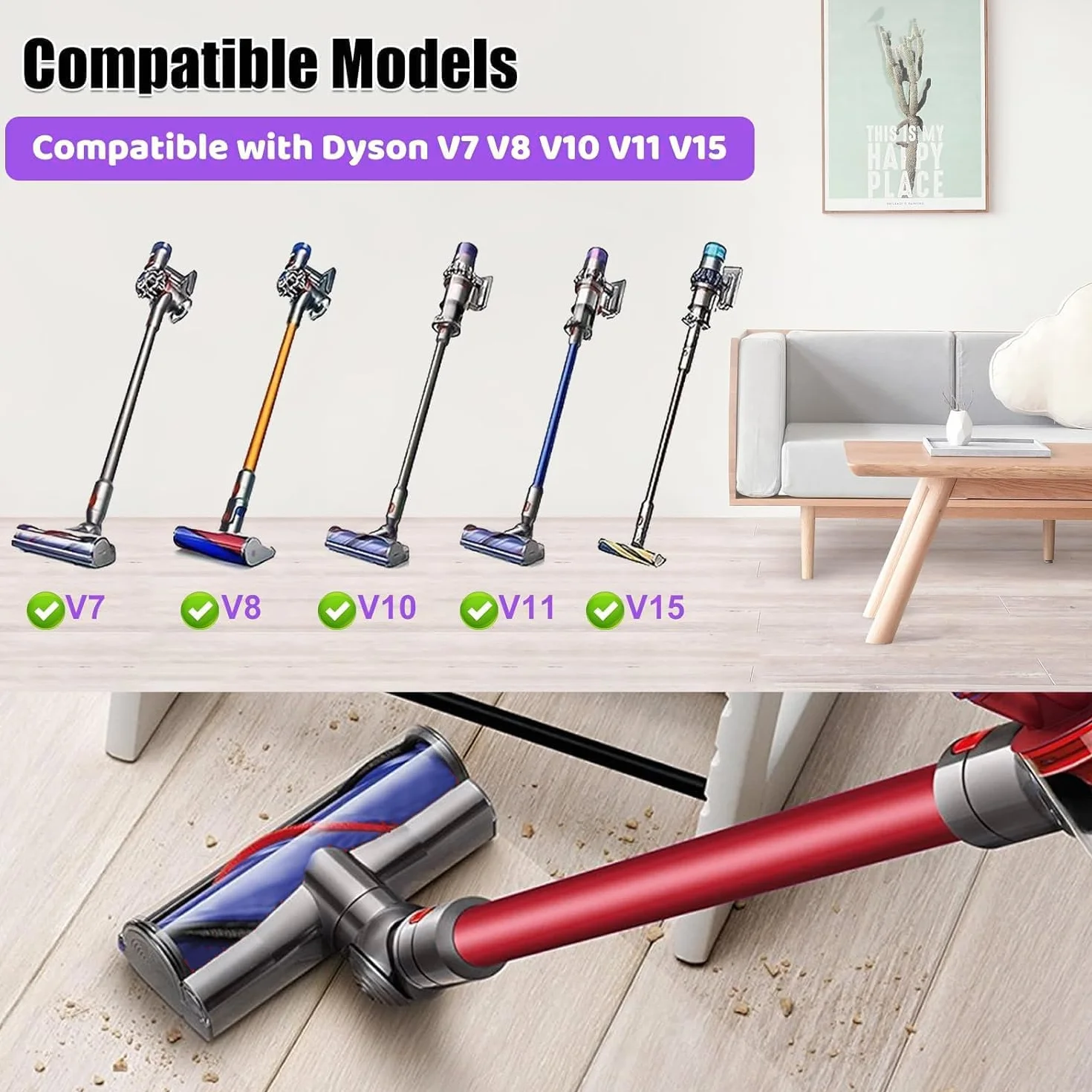 Tête de Brosse Dyson V7 V8 V10 V11 V15 SV10 SV11 SV12 SV14 Brosse Motorisée Sols Durs Tapis
