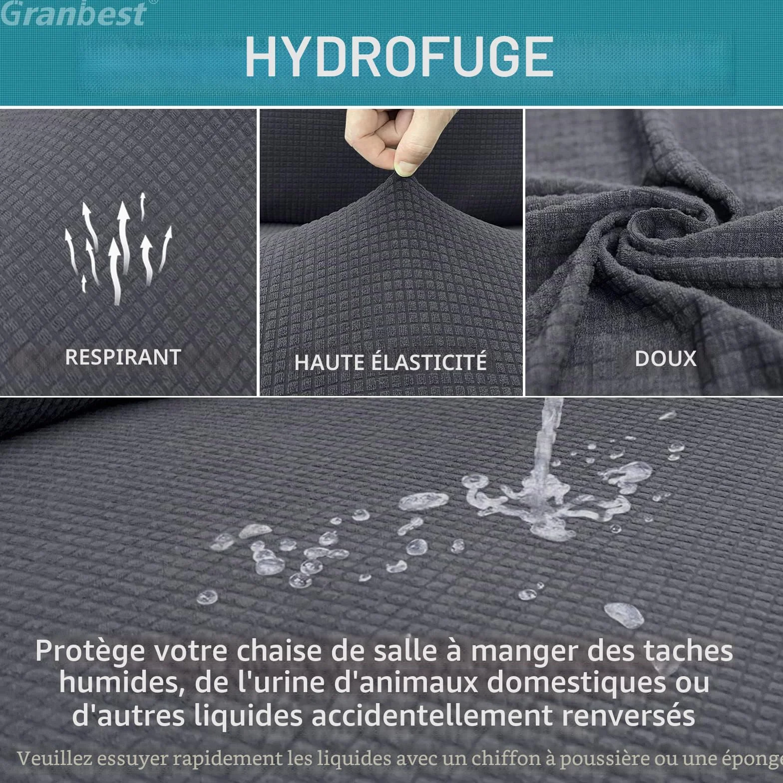 Granbest Lot de 4 Housses de Chaise de Salle à Manger Imperméables, Protection Amovible, Gris