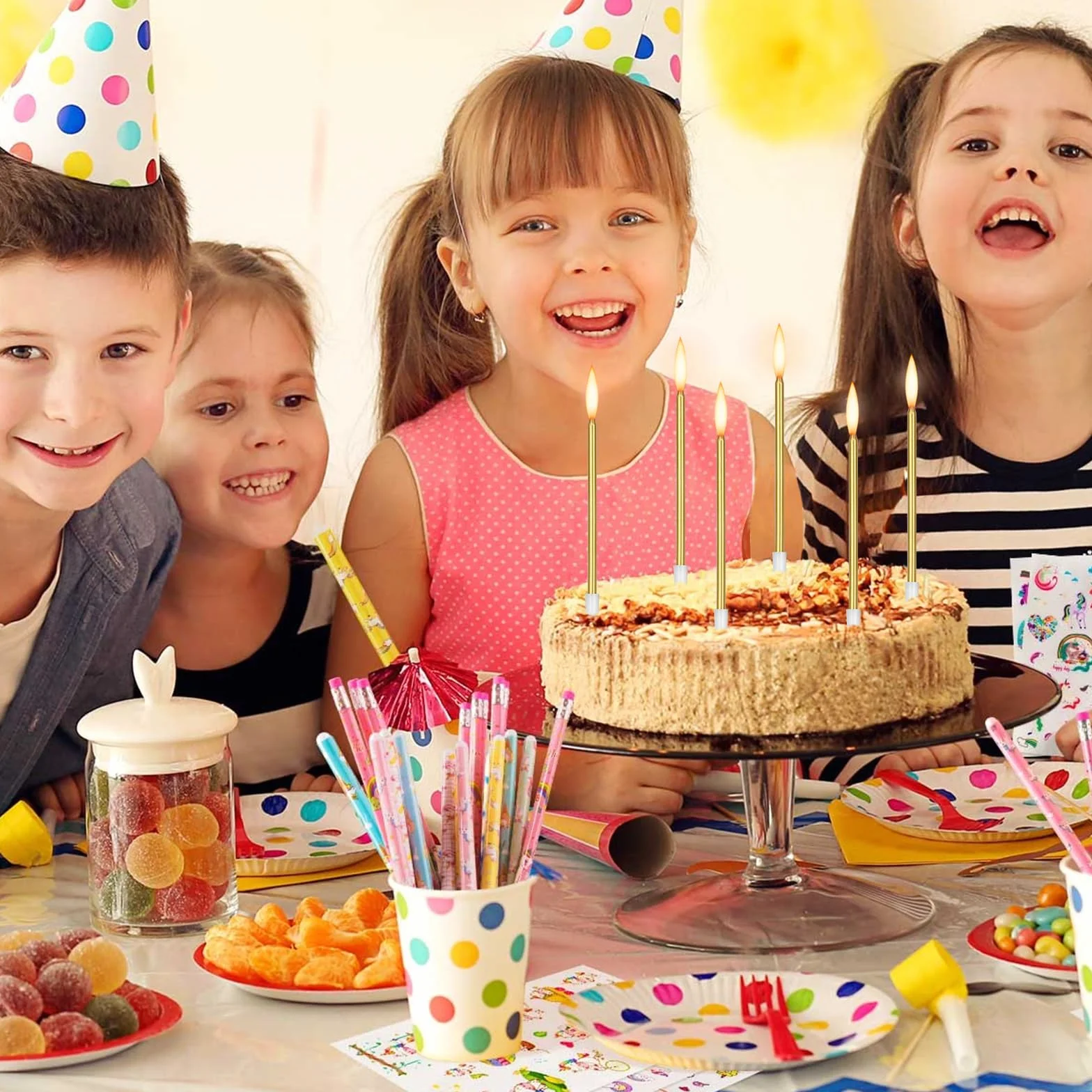 Bougies Anniversaire Métallique 24 Pièces avec Support pour Gâteau Fête