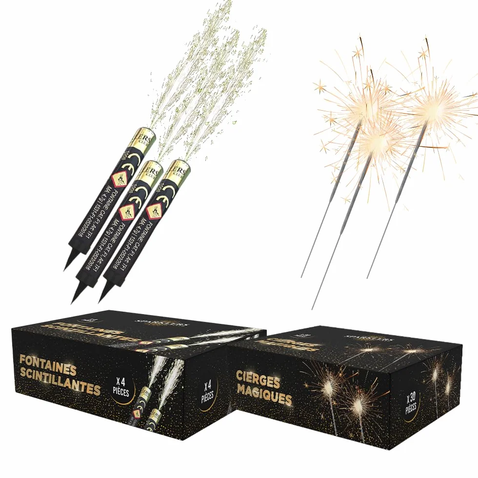 Lot de 4 Fontaines à Gateaux 1 Minute + 30 Cierge Magique 40 Secondes Bougie étincelante Anniversaire SPARKLERS CLUB