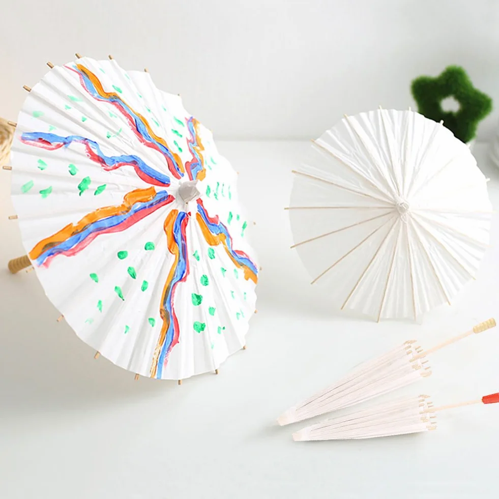 Ombrelle Chinoise Fait à La Main Blanc 20cm Parapluie en Papier Décoratif Mariage