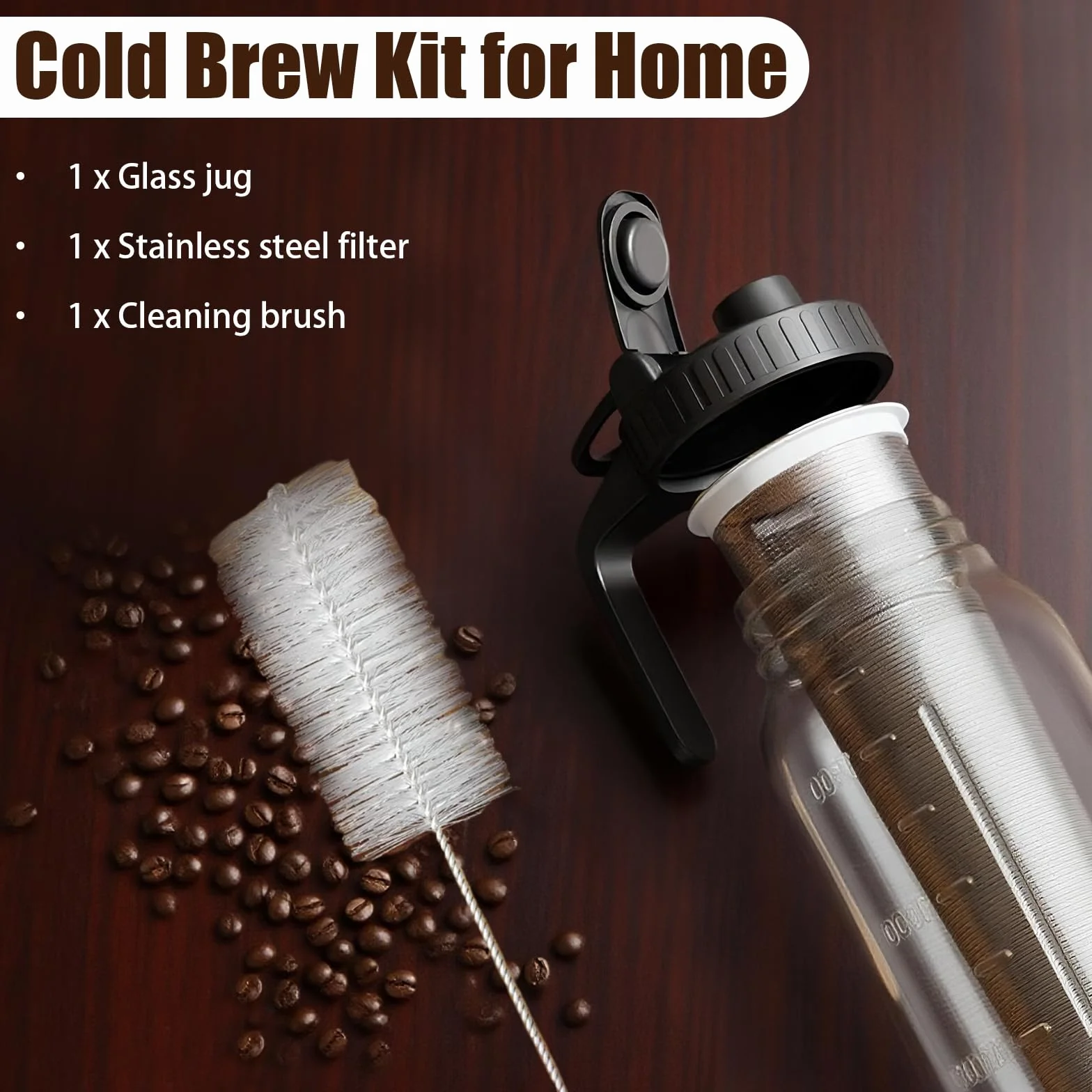 Carafe Cold Brew 2 L/60 Oz avec Couvercle et Filtre Acier Inoxydable Machine à Café Froid