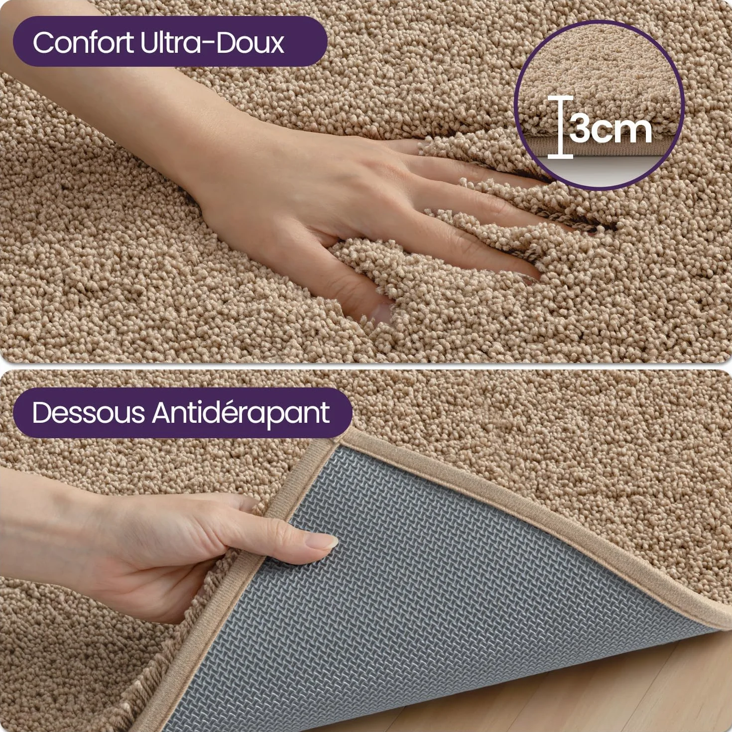 DEXI Tapis de Bain 40x60 cm Microfibre Antidérapant Beige