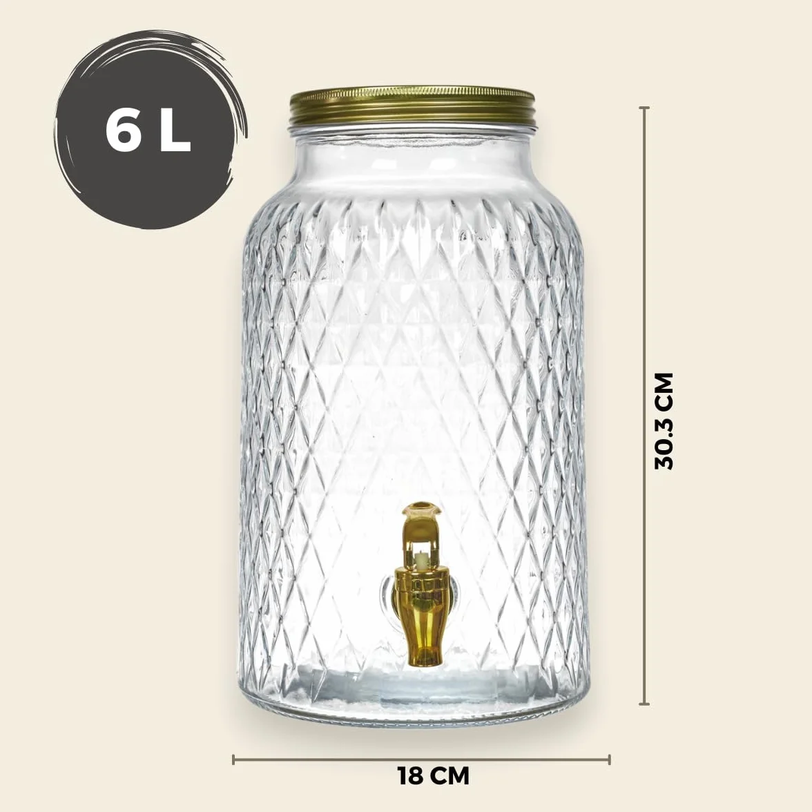 Distributeur Boisson 6 L Robinet Fontaine Eau Cocktail Design Diamant Verre