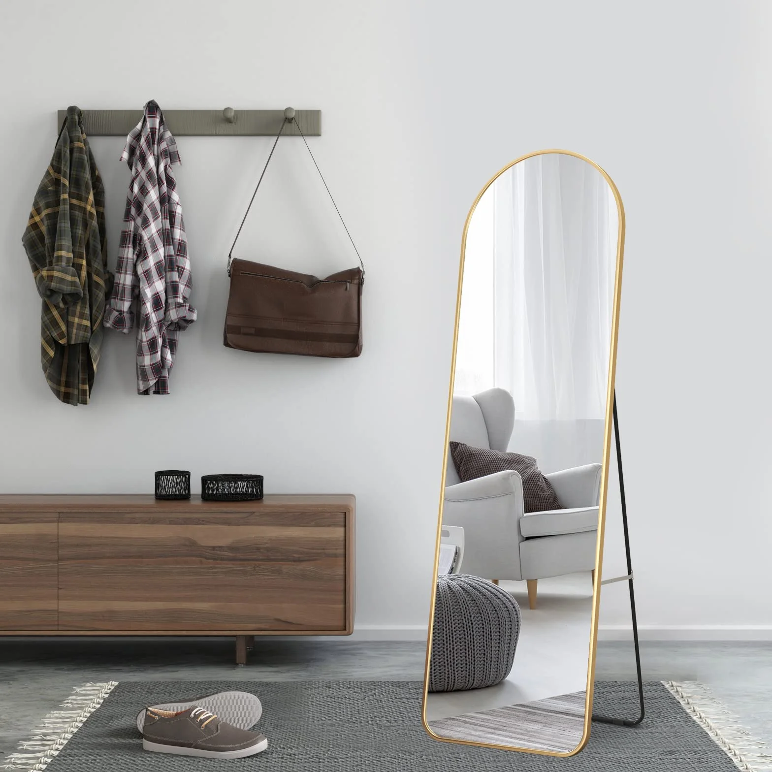 Miroir sur Pied 160 x 60 cm Cadre Aluminium Doré pour Salon Chambre