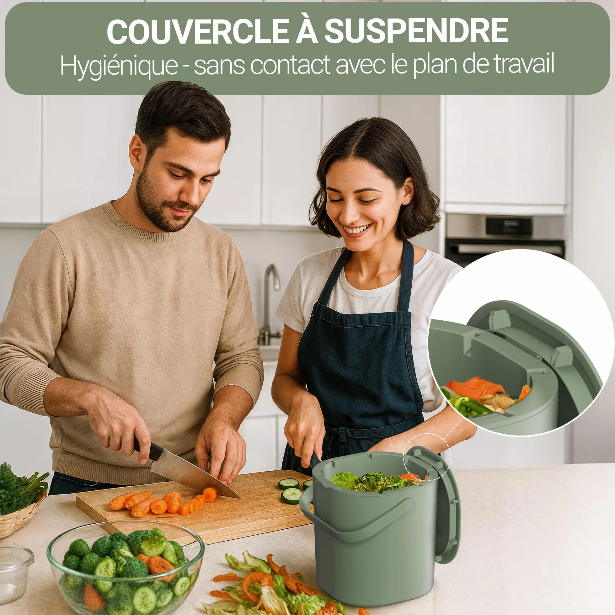 Poubelle Compost Cuisine 6L avec Couvercle et Grille - Lavable Lave-Vaisselle Anti-Odeur