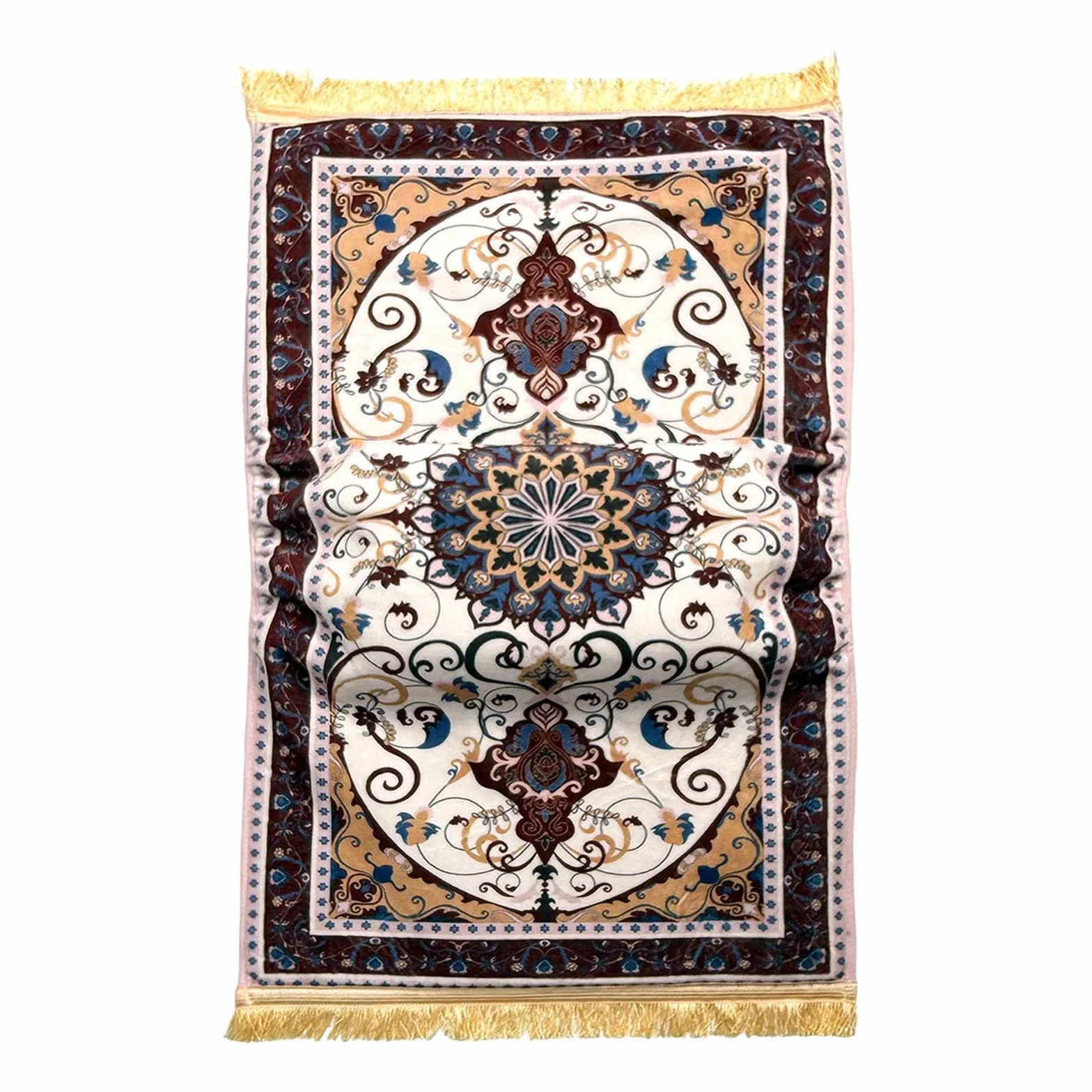 Tapis de prière Janamaz avec coussin pour genoux, pliable, antidérapant, gris
