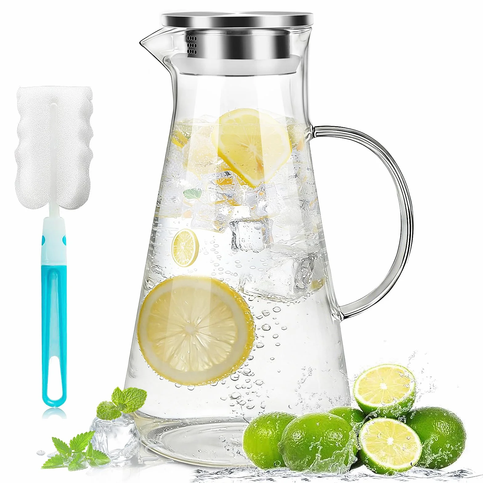 Pichet en Verre 2.2 L avec Couvercle, Carafe Eau Résistante à la Chaleur pour Thé Glacé, Jus et Lait