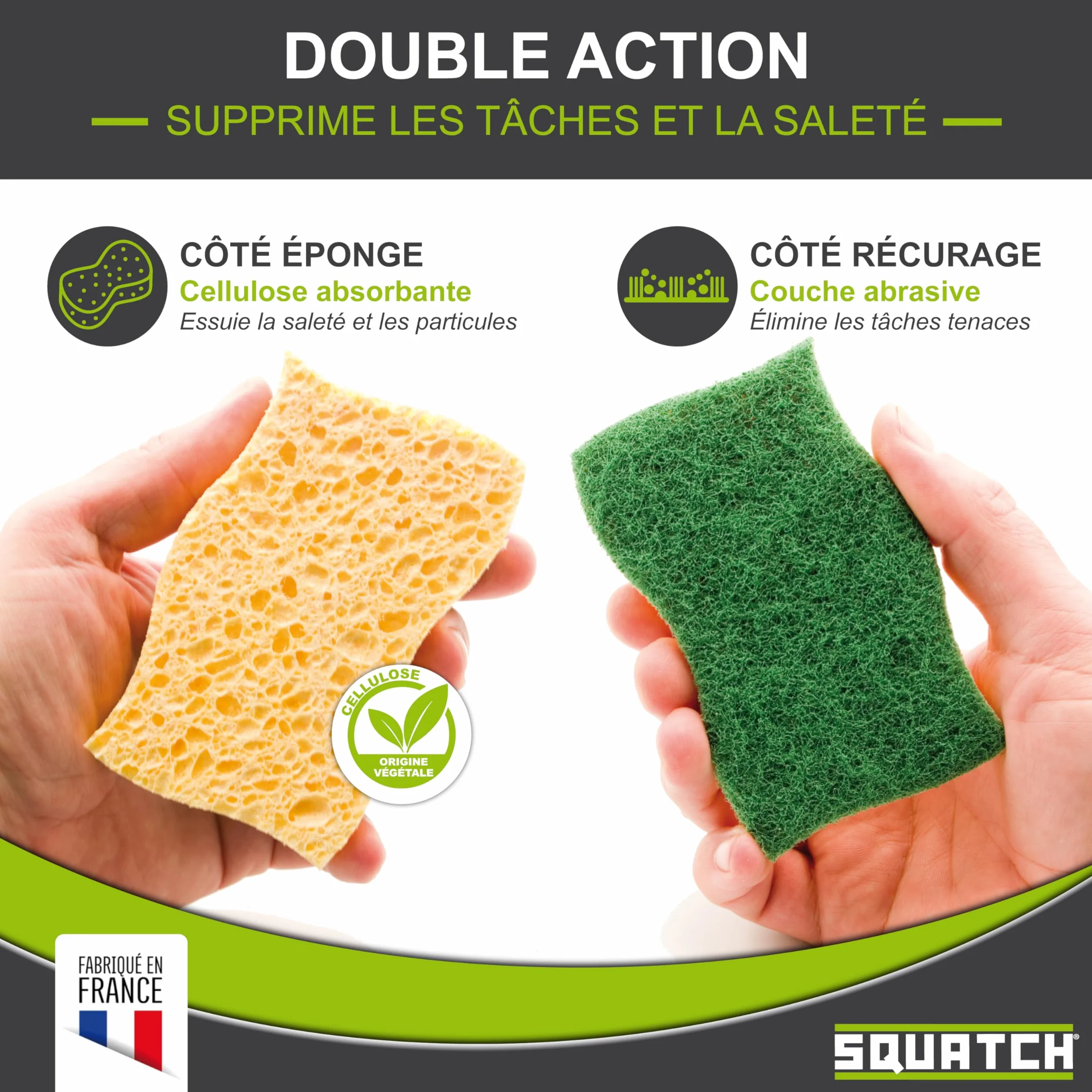 SQUATCH® Classic Lot de 10 Éponges Vaisselle Cellulose Ultra Absorbantes