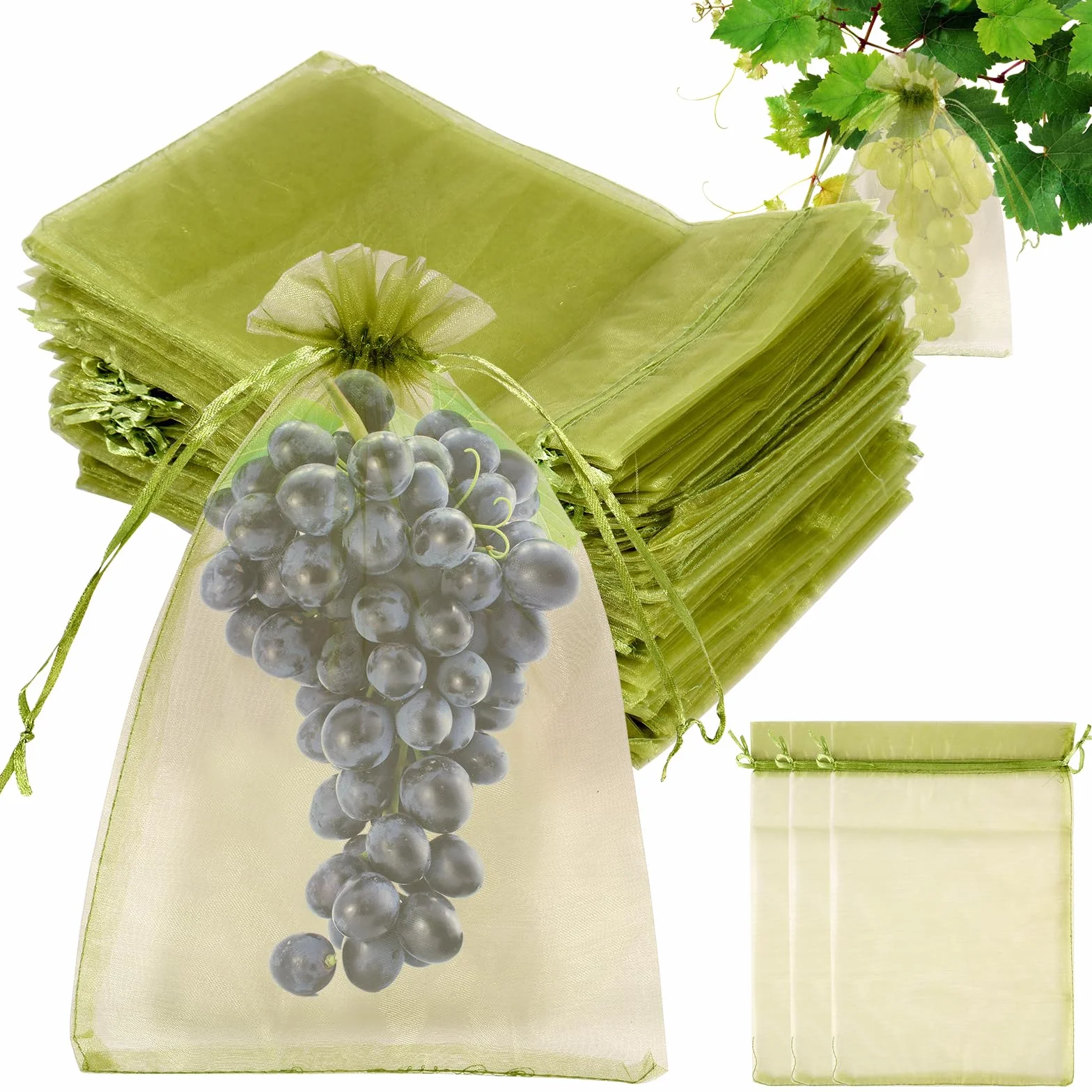 Sacs de protection pour fruits 23 x 17 cm filet raisin cordon serrage maille fine respirante