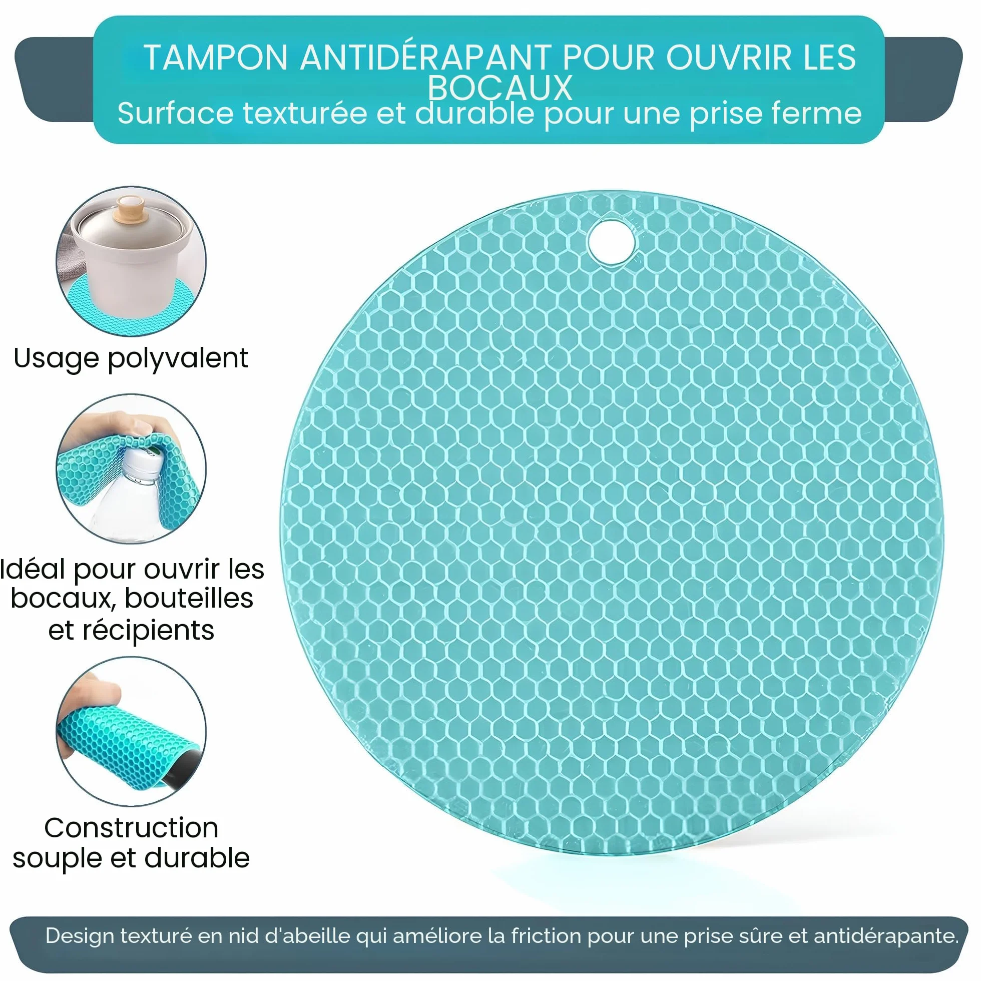 Ouvre-bocal multifonction 5 en 1 avec caoutchouc antidérapant pour mains faibles et arthritiques