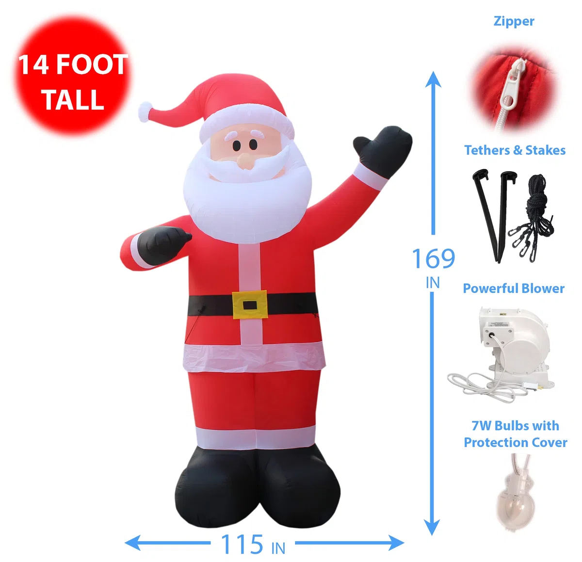 Grand Père Noël Gonflable de 4,3 m de Haut pour décoration intérieure et extérieure