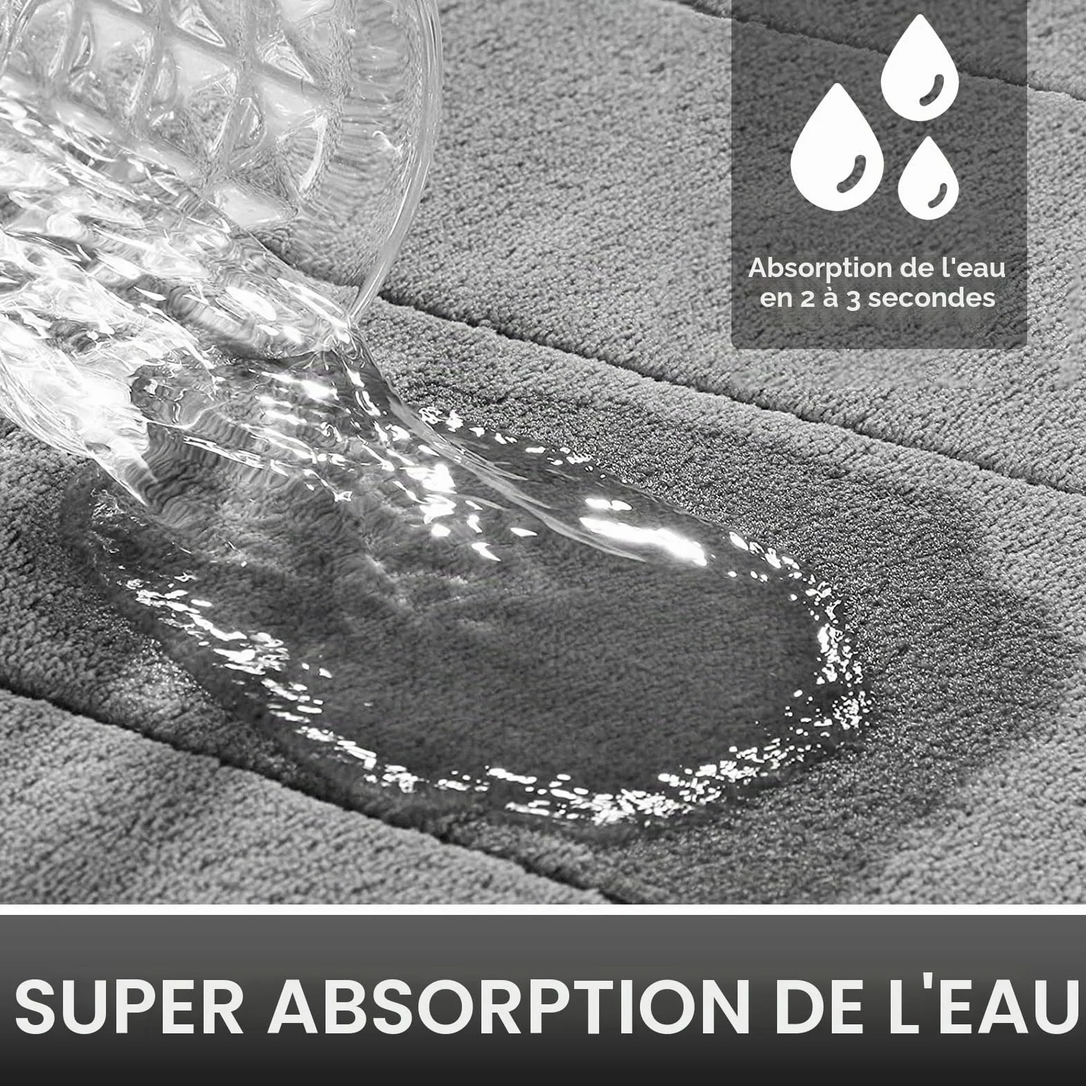 Tapis de toilette en mousse à mémoire de forme 50 x 60 cm gris antidérapant super absorbant