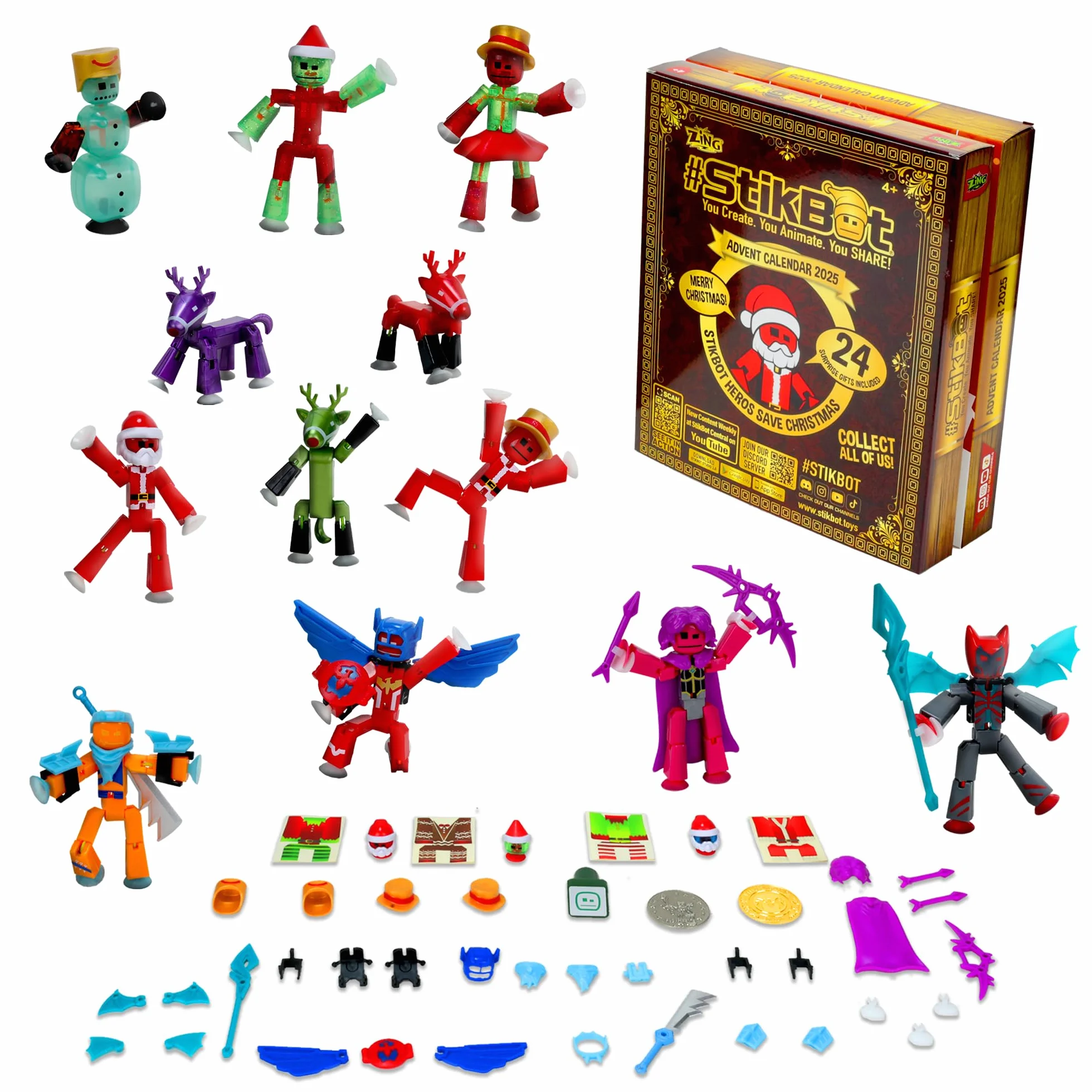 Zing Calendrier de l'Avent Stikbot Figurines à collectionner Hero Save Christmas avec Stikbots exclusifs