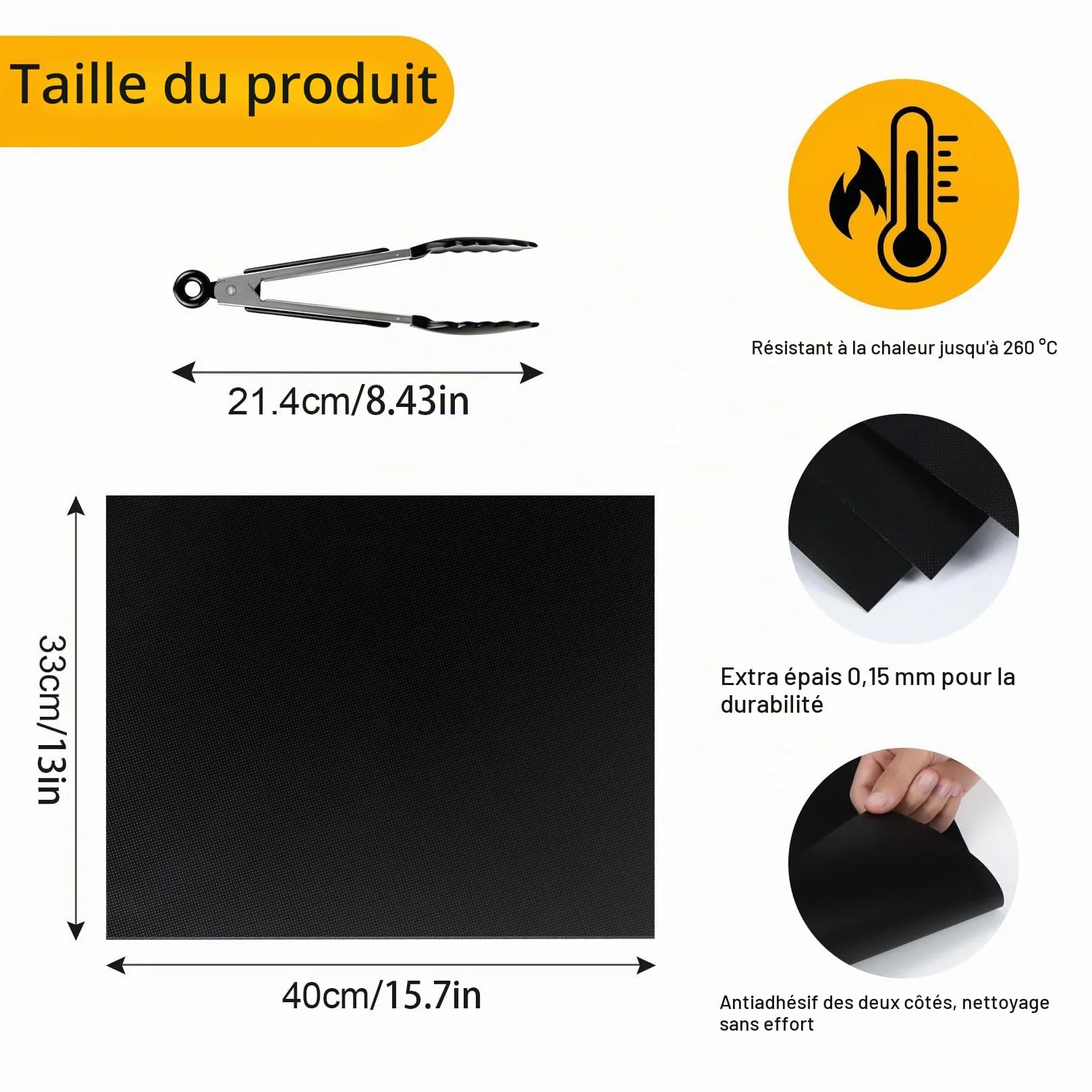 Tapis de Four Réutilisables Anti-adhésif 40 x 33 cm Protection Fond de Four pour Grill Gaz Électrique