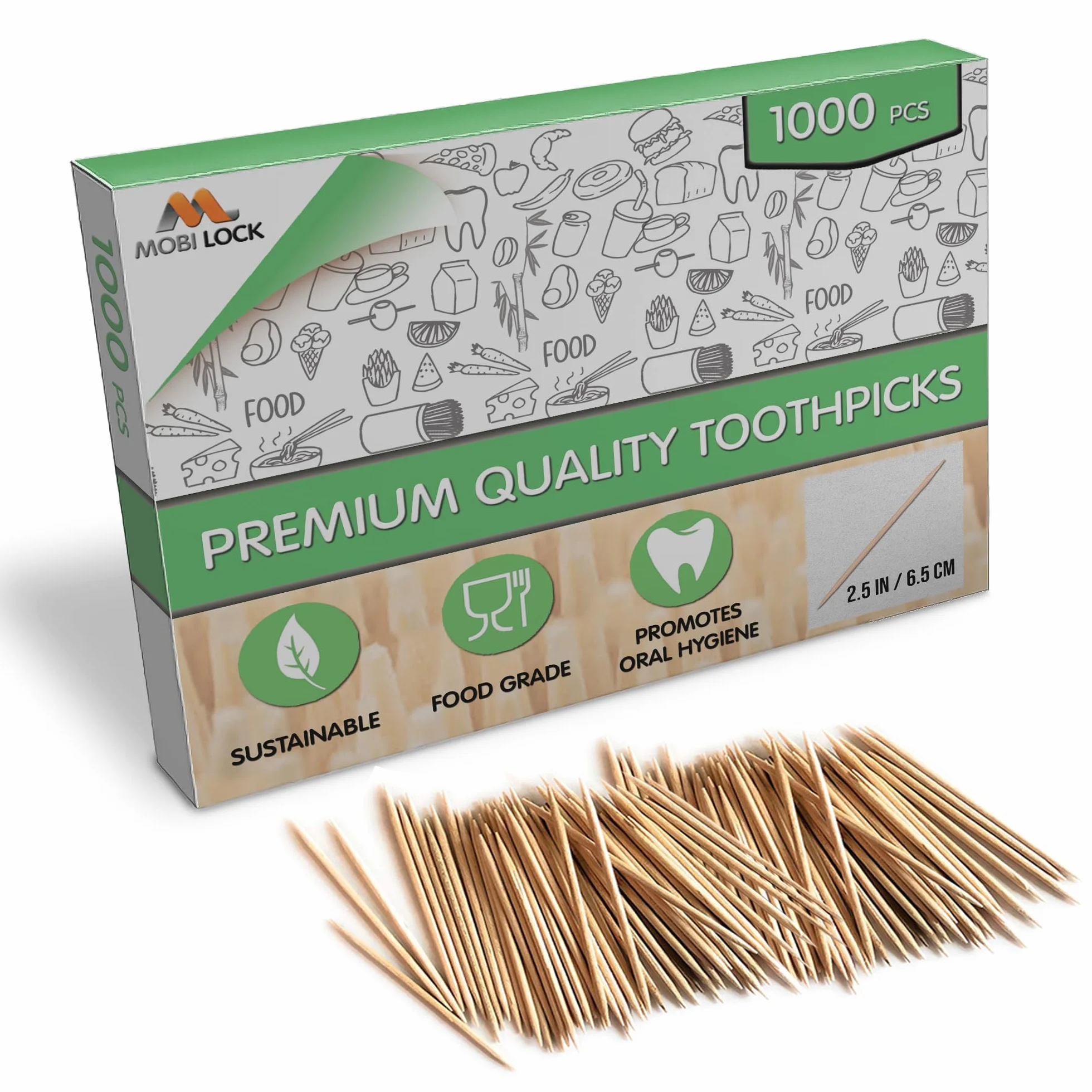 Cure-Dents en Bambou 1000 Pièces à Double Pointe - Bâtonnets Bois pour Apéritif Cocktail et Hygiène