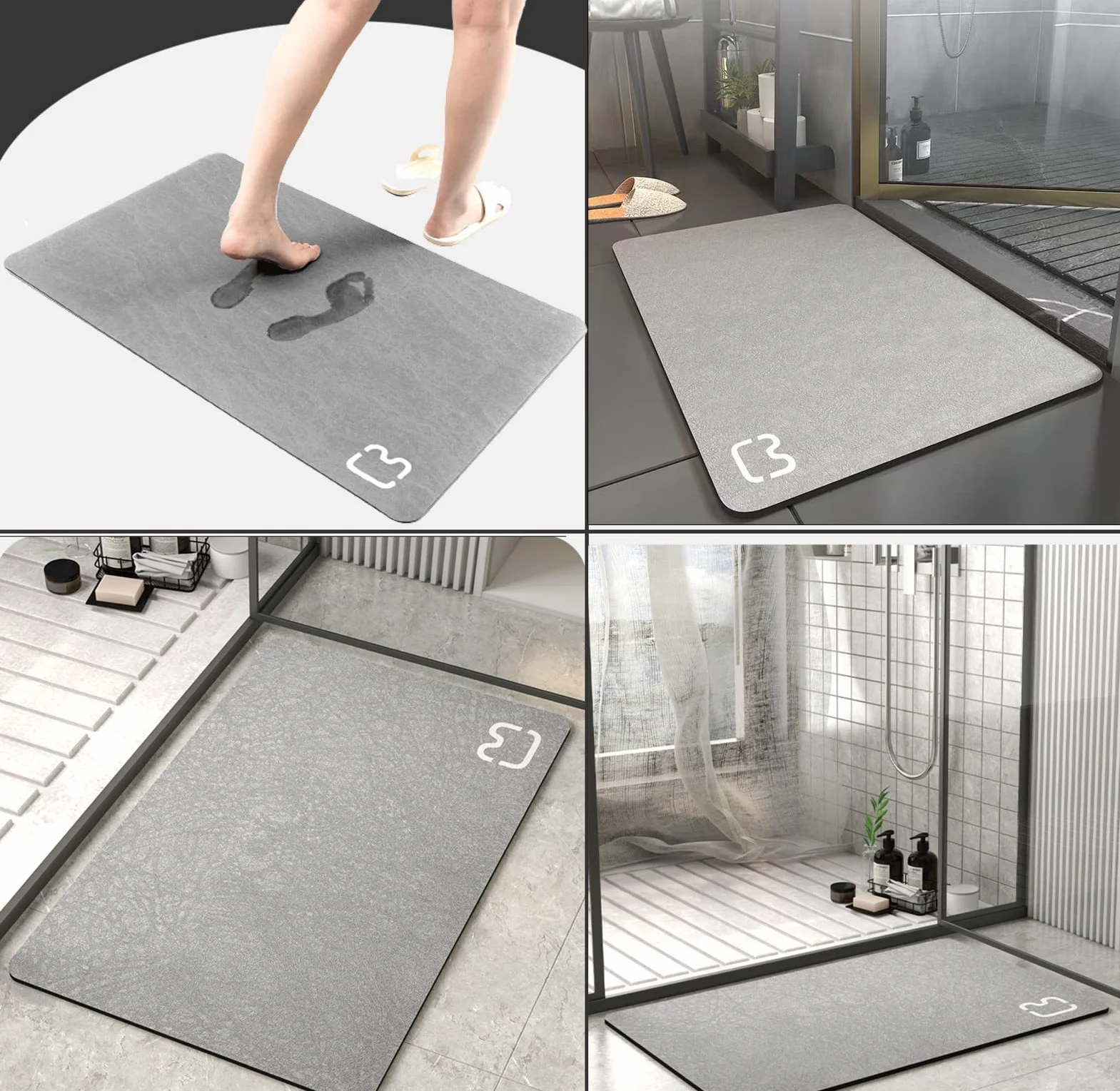 Tapis de Bain Antidérapant Diatomite Super Absorbant Microfibre Doux Séchage Rapide