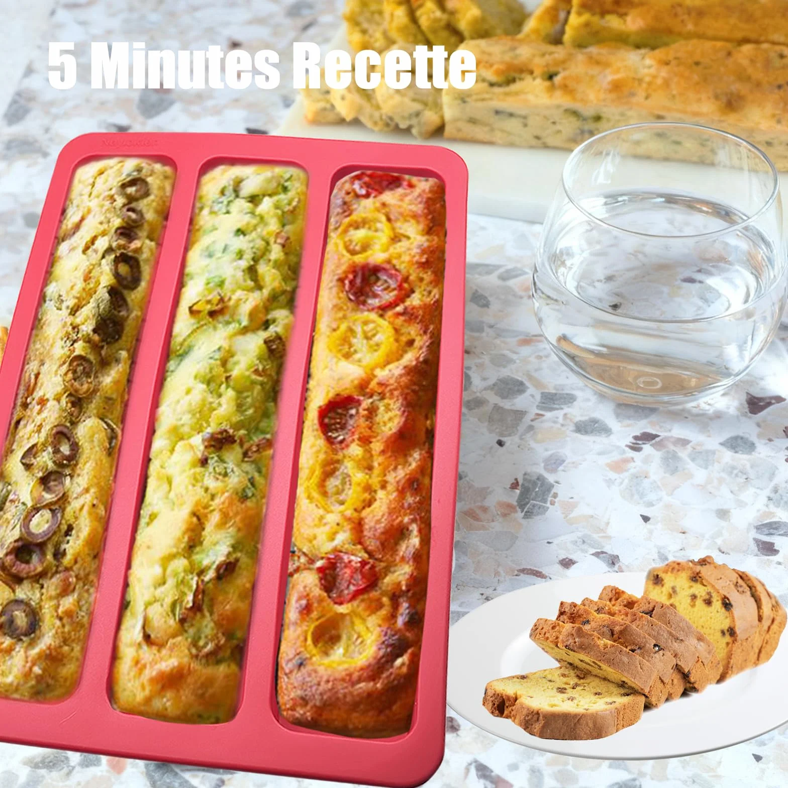 Moule Silicone Gâteau Rectangulaire 29x19cm Long Cake Apero Mini Cake 3 Cavités Rouge
