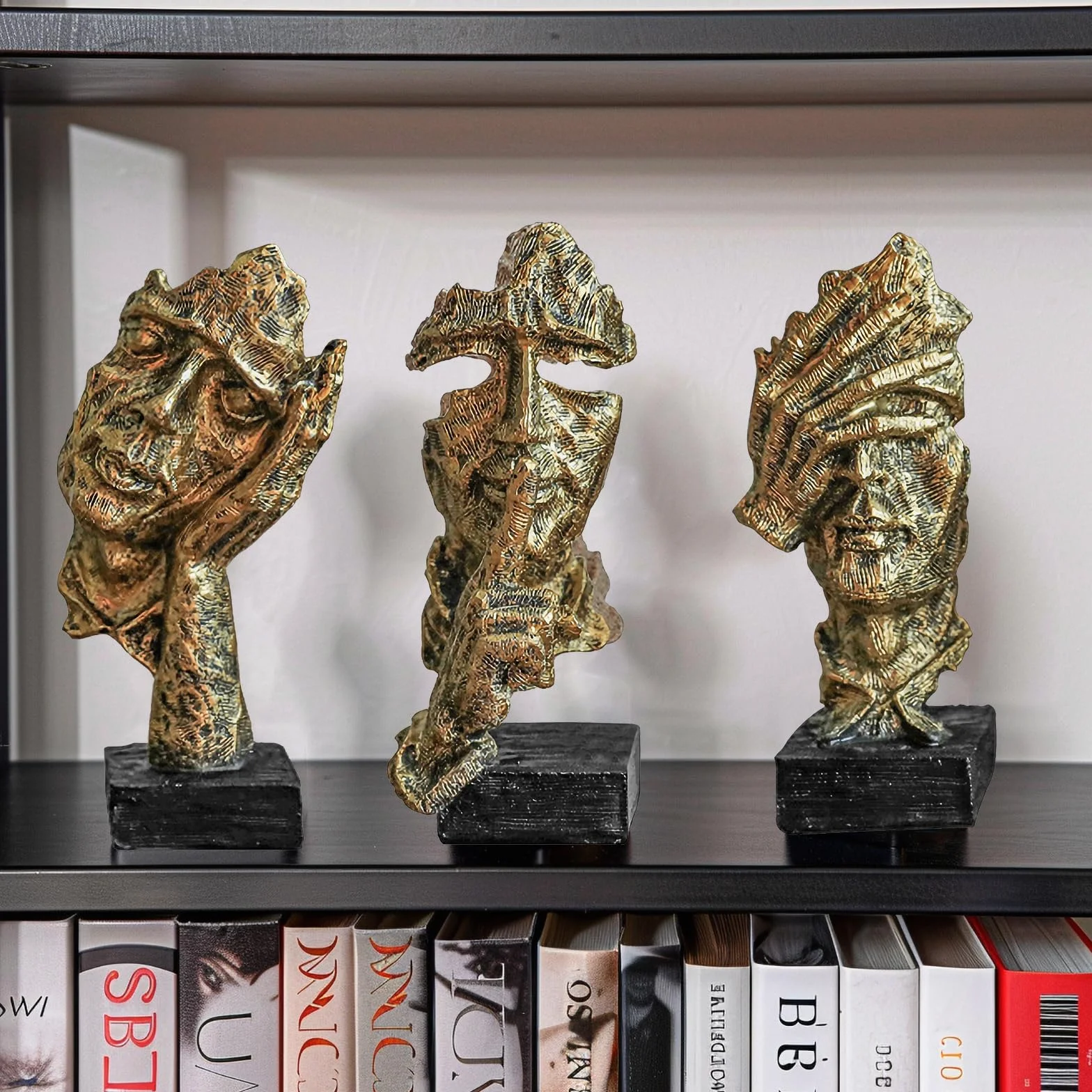 Figurine d'art abstrait moderne, statue de penseur, décoration en résine dorée pour maison et bureau