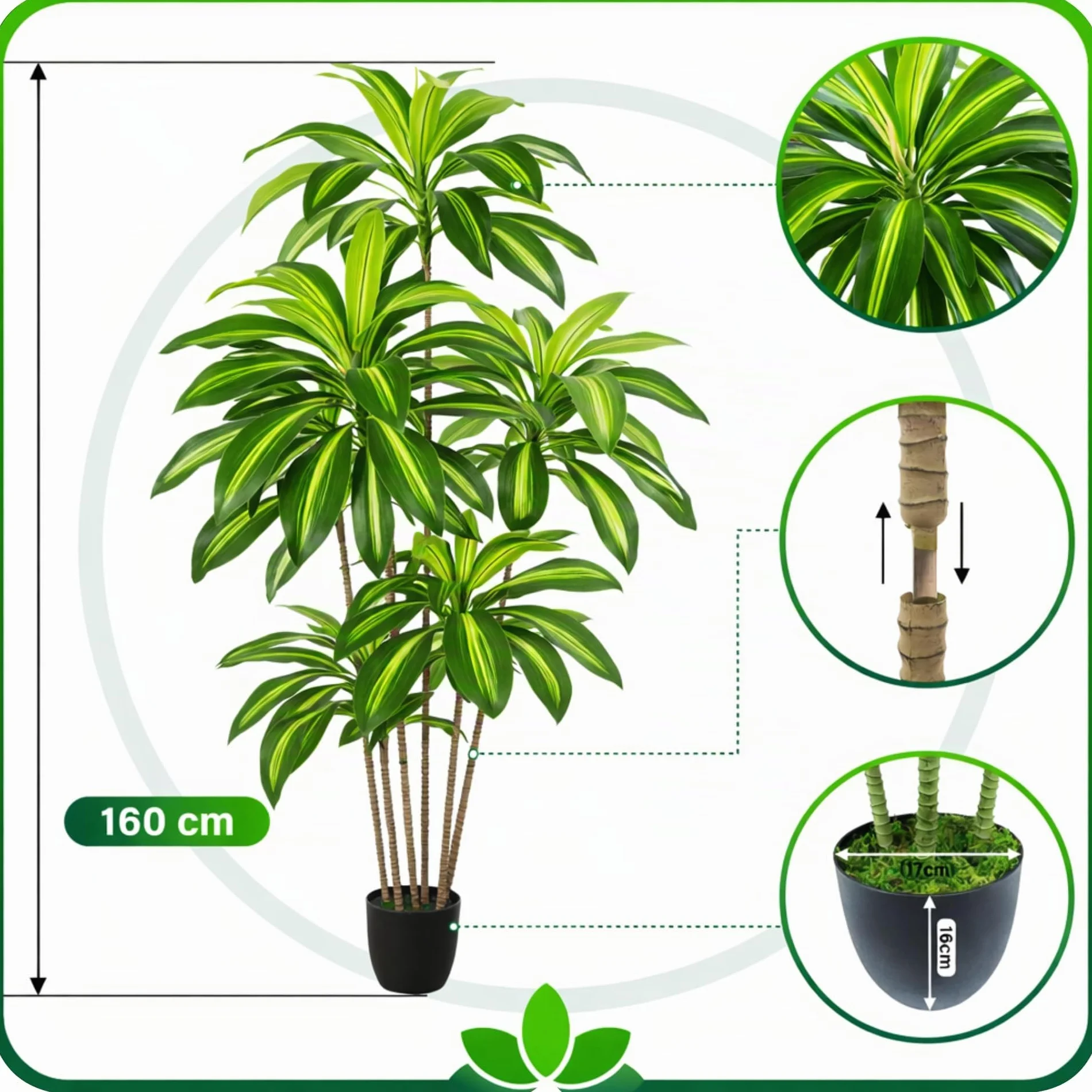 Palmier artificiel 160 cm Dracaena Pot PASCH Plante artificielle