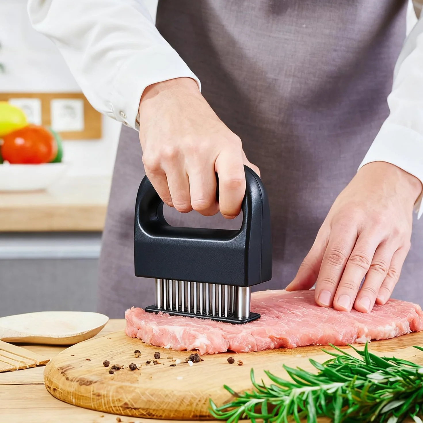 Attendrisseur de Viande 48 Lames Acier Inoxydable pour Steak Bœuf Poulet