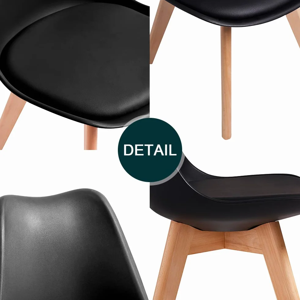 DEWINNER Chaises de Salle à Manger Scandinave Lot de 6, Chaise Noire, Pieds en Bois de Hêtre Massif
