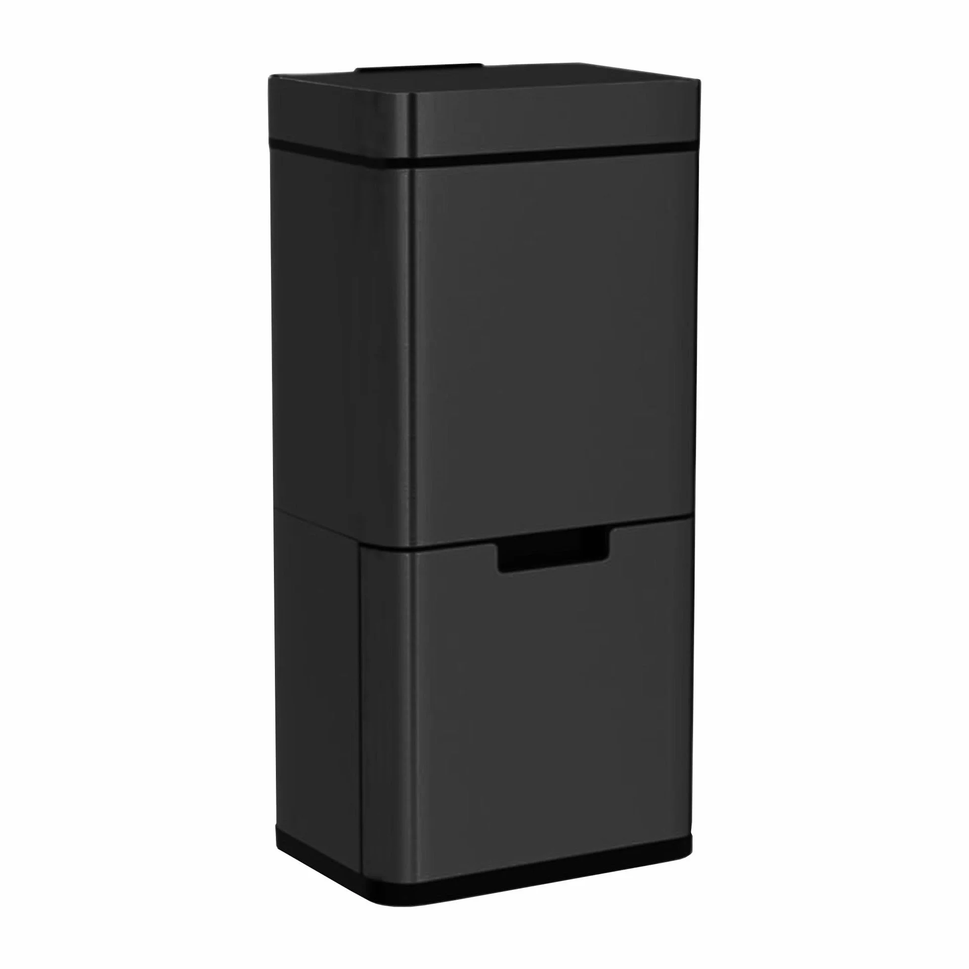 Poubelle de recyclage 62 L acier inoxydable noir ouverture automatique capteur 2 compartiments
